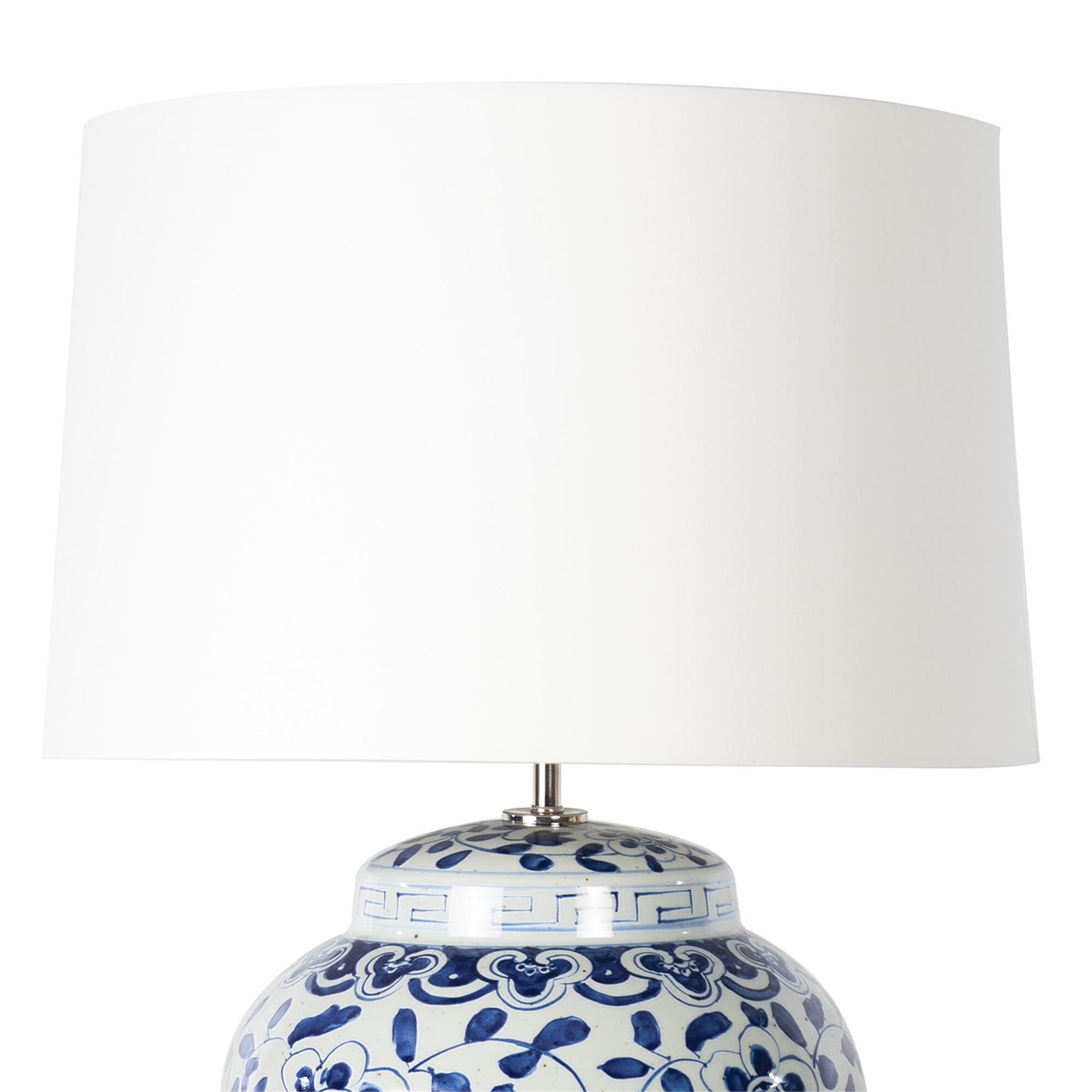 Shown in Blue finish and Linen shade