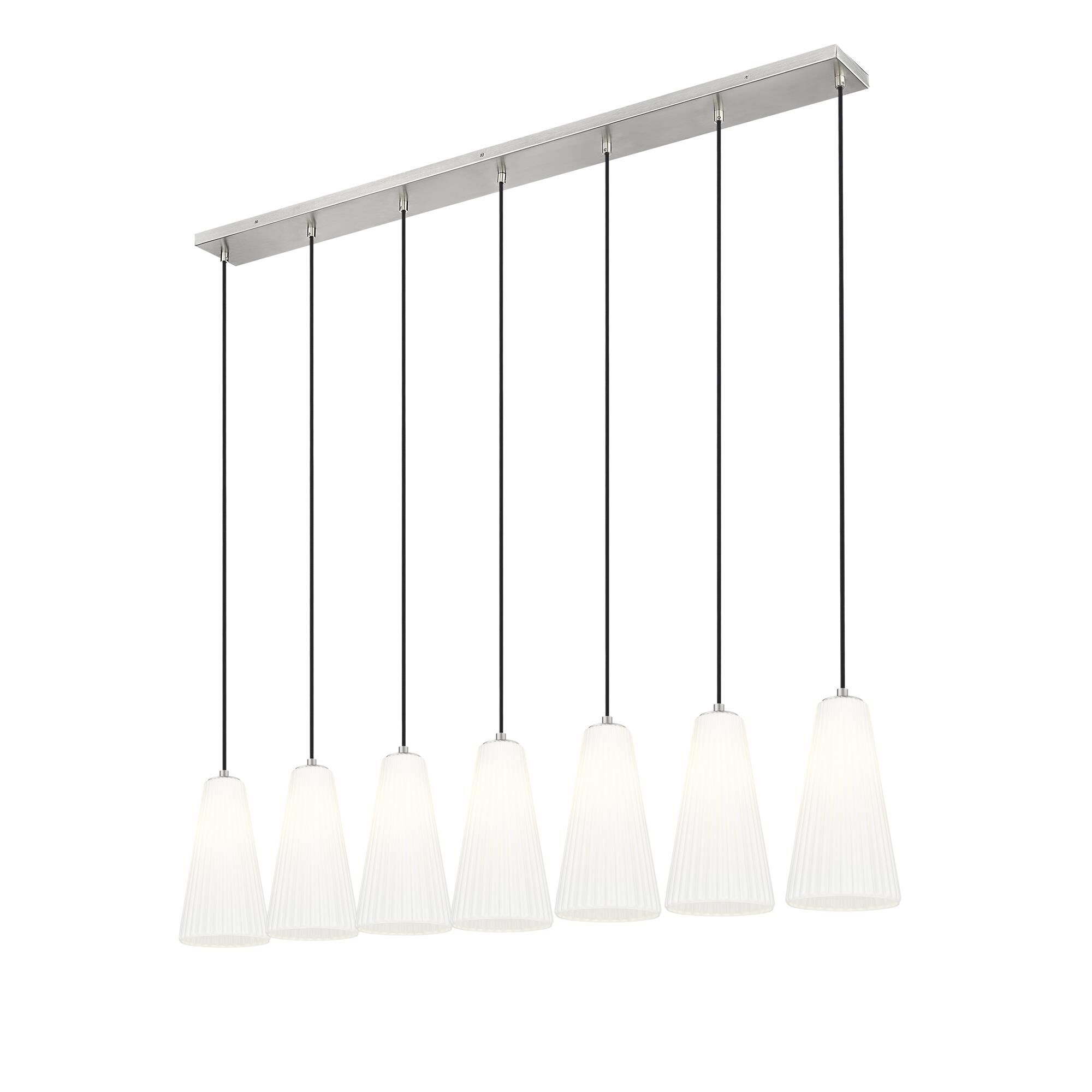 Shown in Brushed Nickel finish and White glass and White shade
