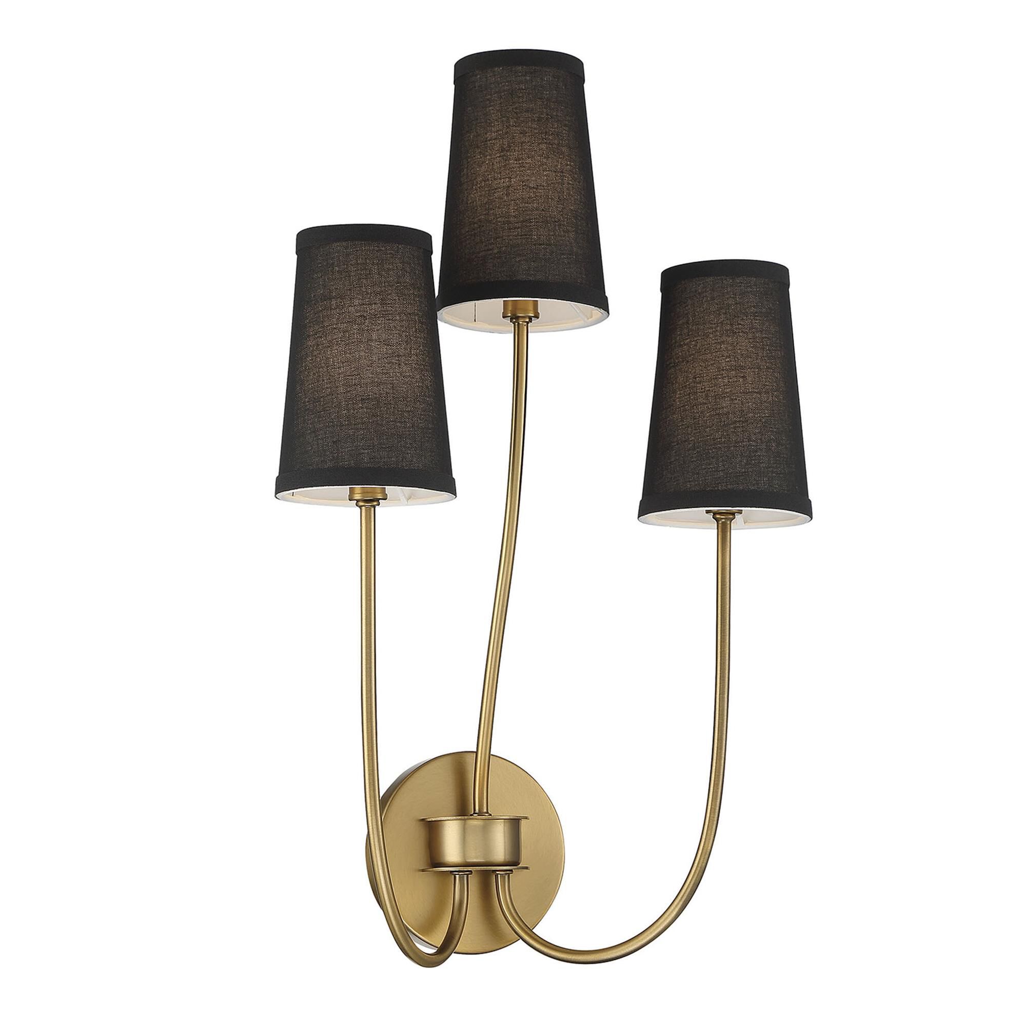 Shown in Natural Brass finish and Black Fabric shade