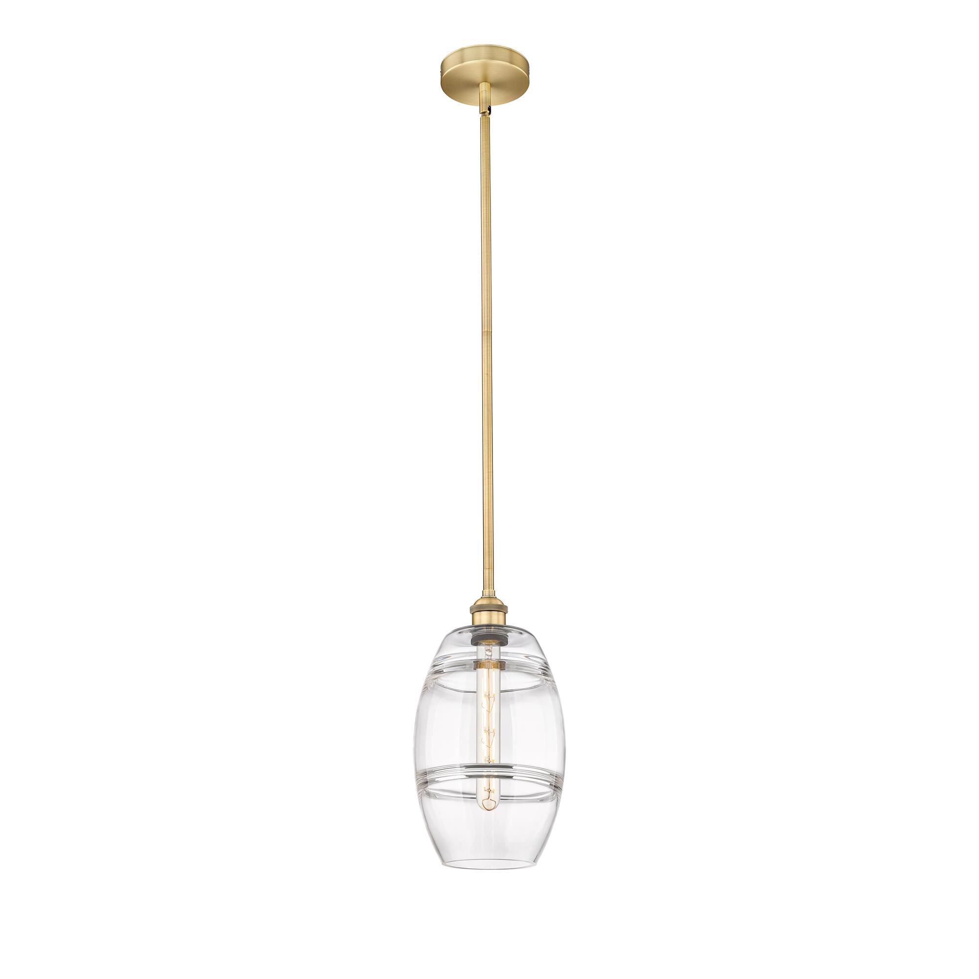 Shown in Brushed Brass finish and Clear glass
