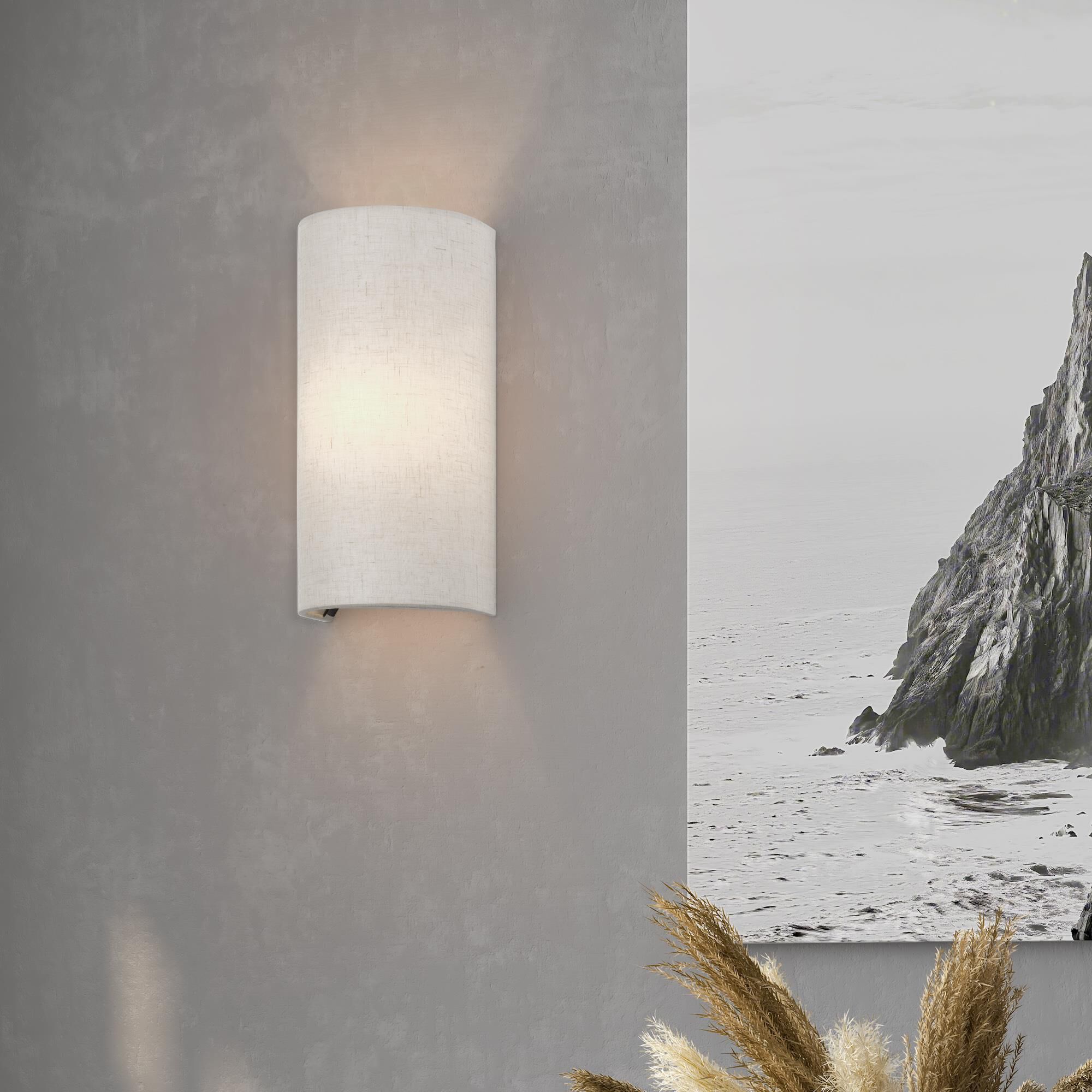 Shown in English Bronze finish and Hand Crafted Oatmeal Color Fabric with White Color Inside shade