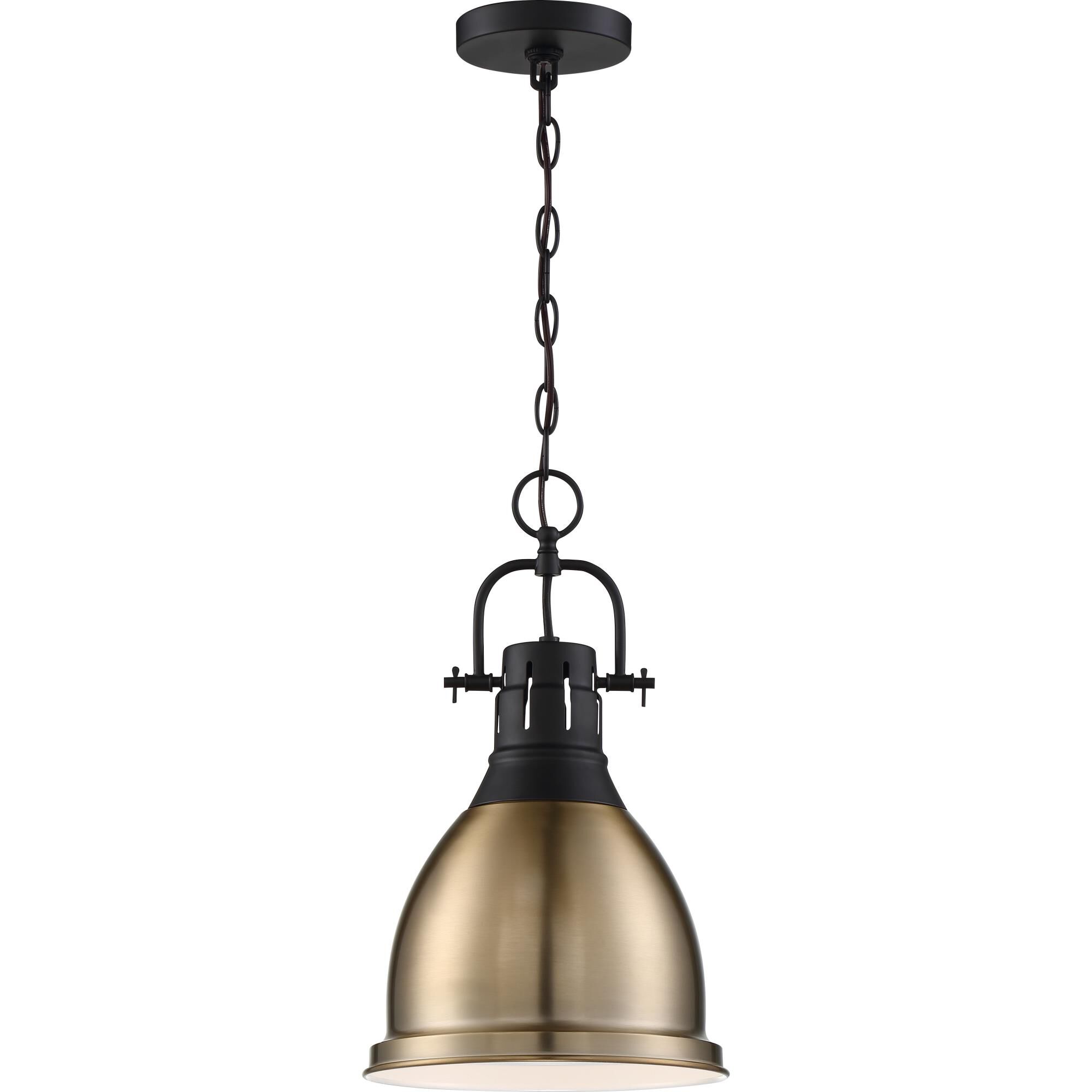 Shown in Matte Black finish and Burnished Brass Metal shade