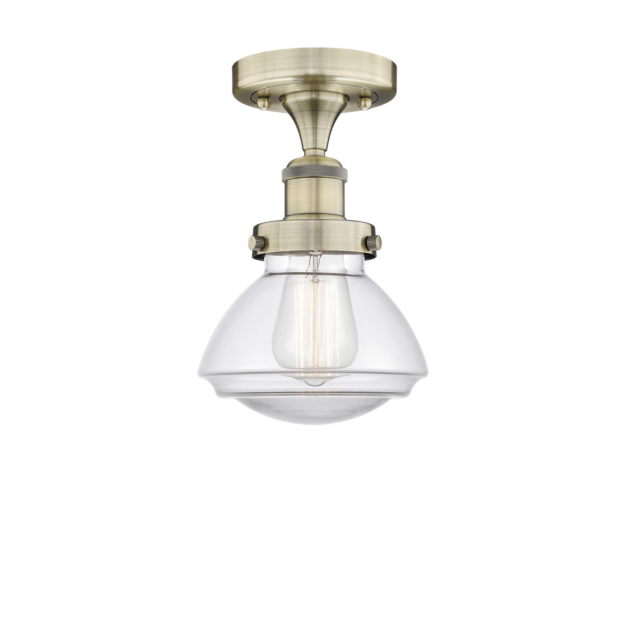 Shown in Antique Brass finish and Clear glass