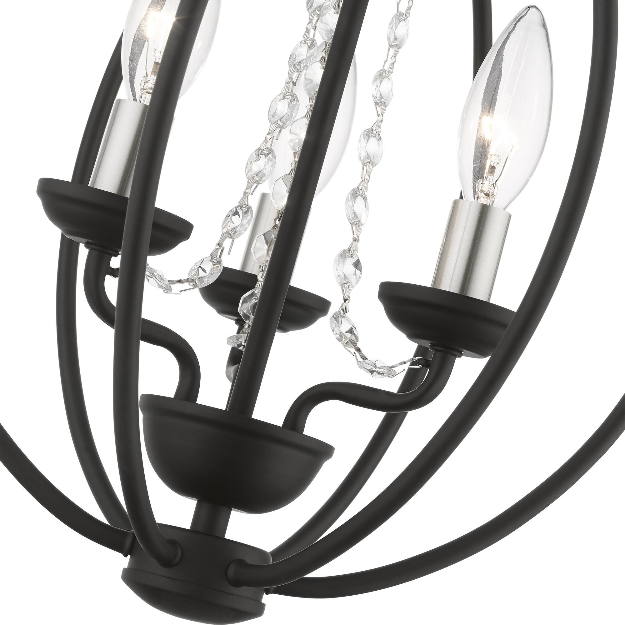 Shown in Black with Brushed Nickel Finish Candles finish and Clear Crystals shade