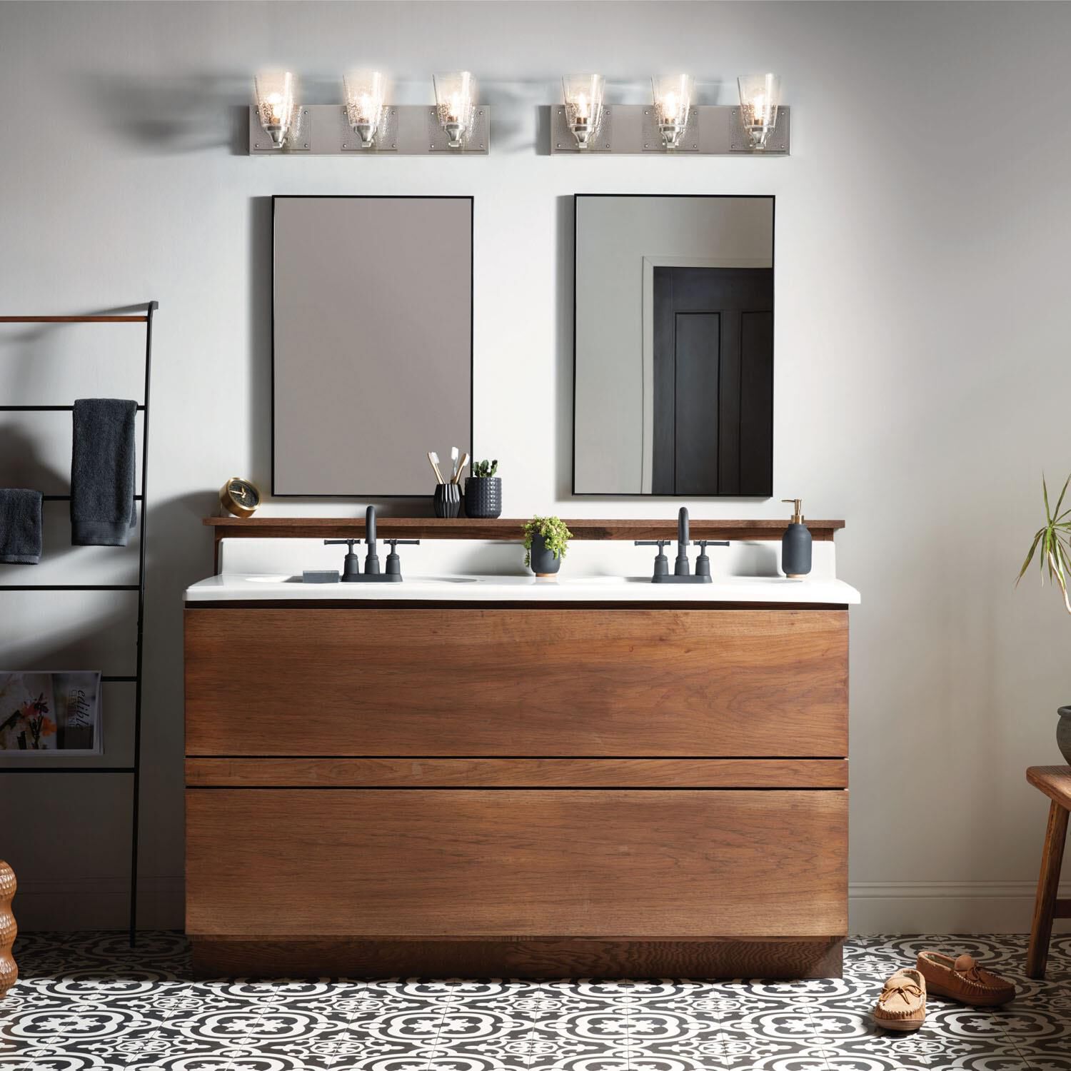 Shown in Brushed Nickel finish and Clear Seedy glass