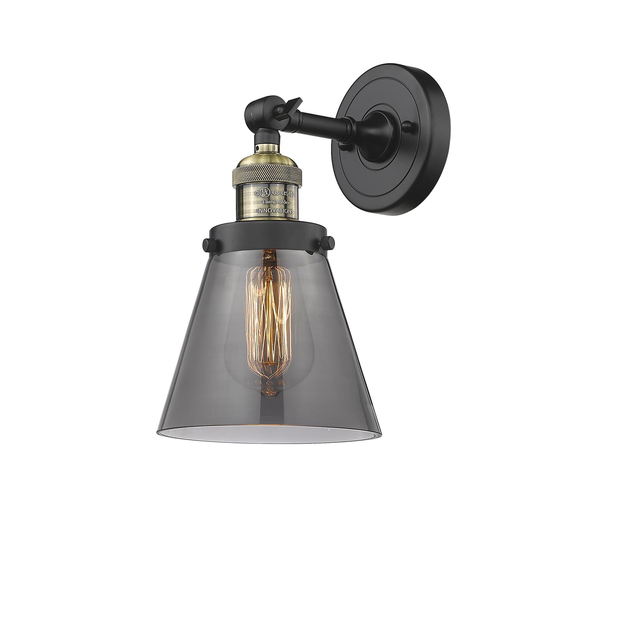 Shown in Black Antique Brass finish and Smoked glass