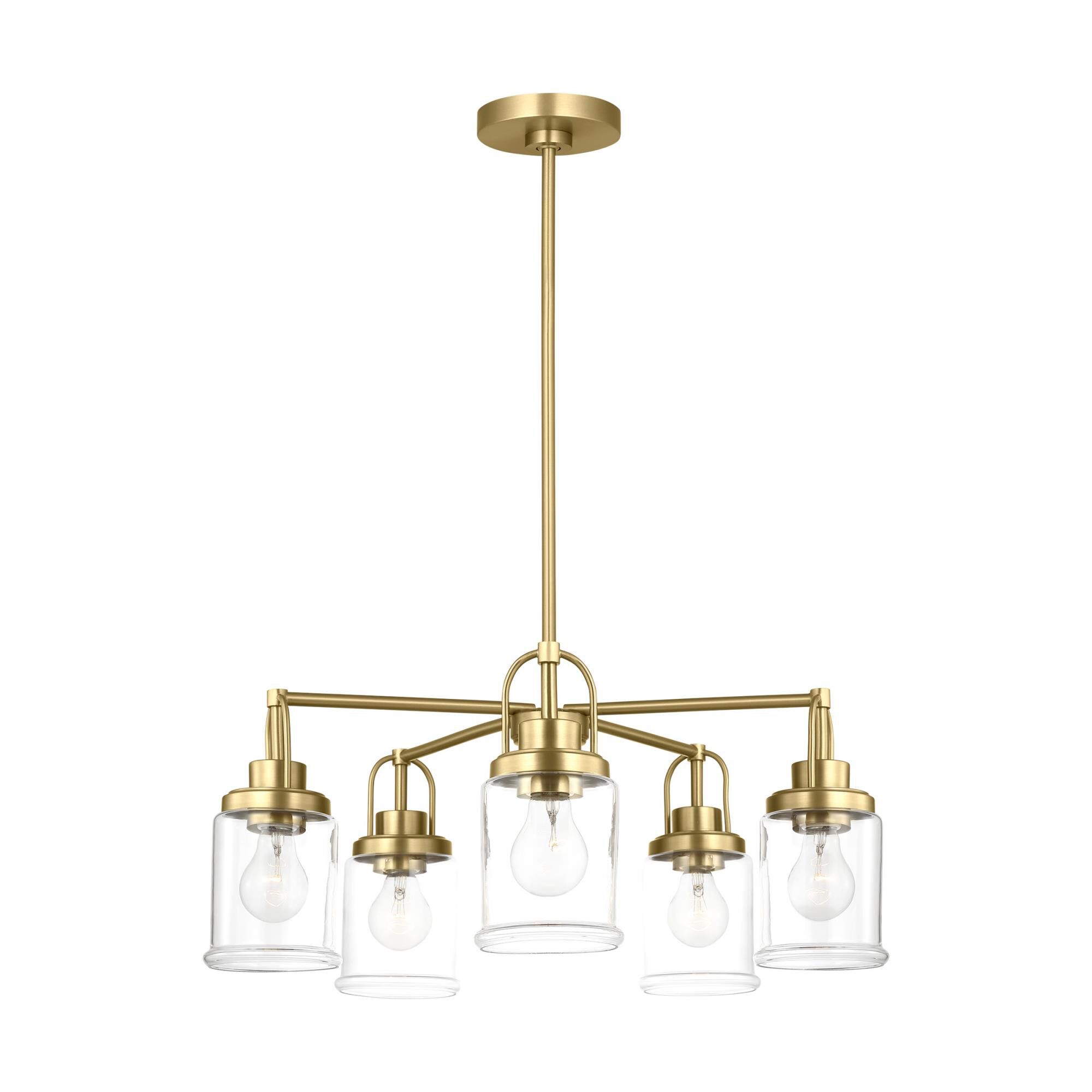 Shown in Satin Brass finish and Clear glass