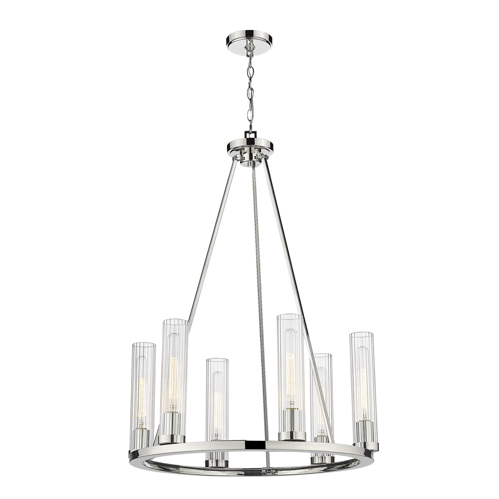 Shown in Polished Nickel finish and Glass shade