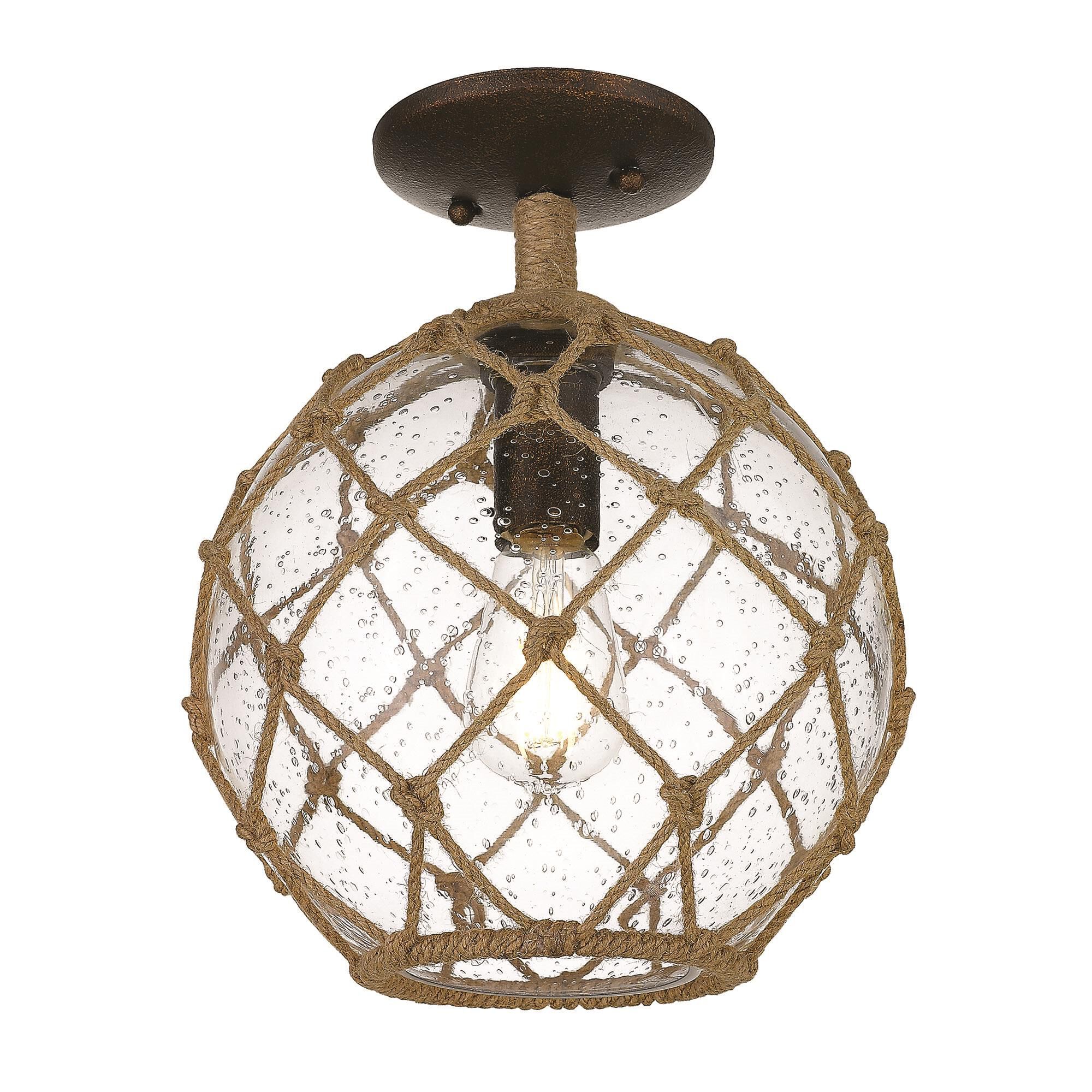 Shown in Burnished Chestnut finish and Seeded Glass shade