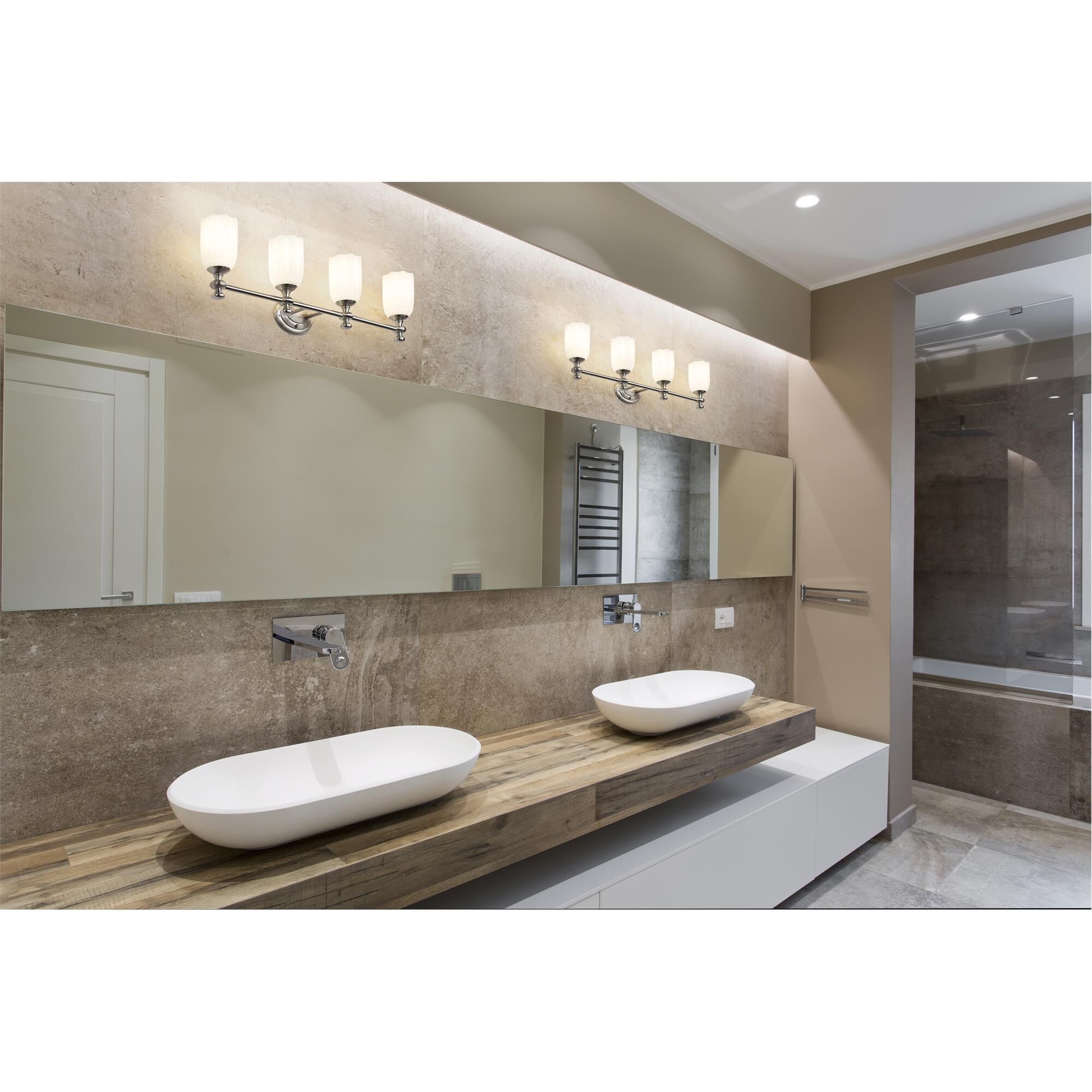 Shown in Brushed Nickel finish and Opal Etched glass and Opal Etched shade