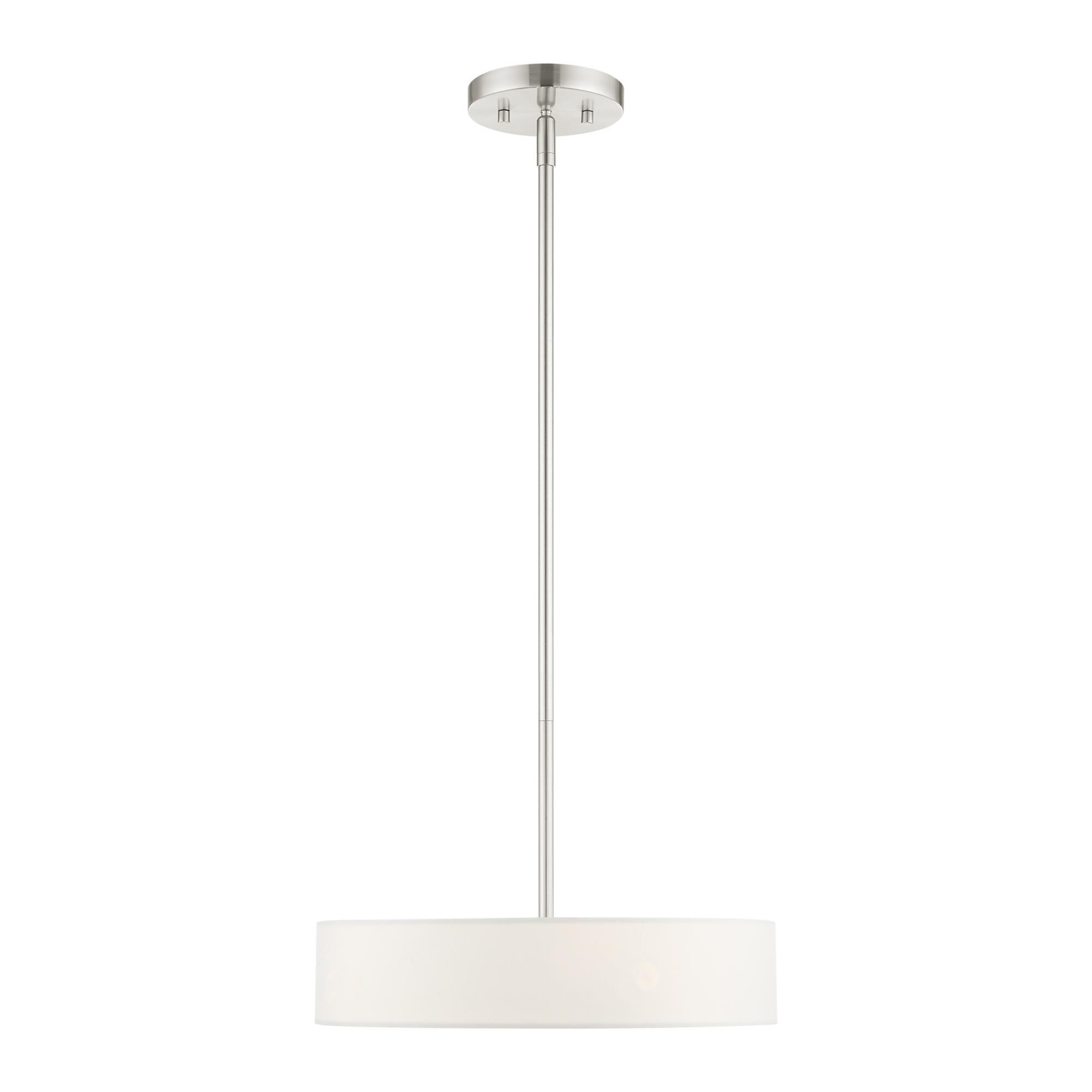 Shown in Brushed Nickel finish and Hand Crafted Off White Fabric Hardback Shade glass and Hand Crafted Off White Fabric Hardback shade