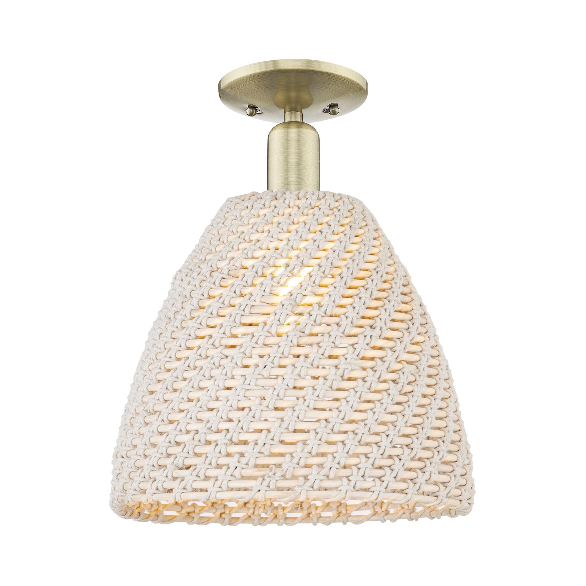 Shown in Antique Brass finish and Natural shade