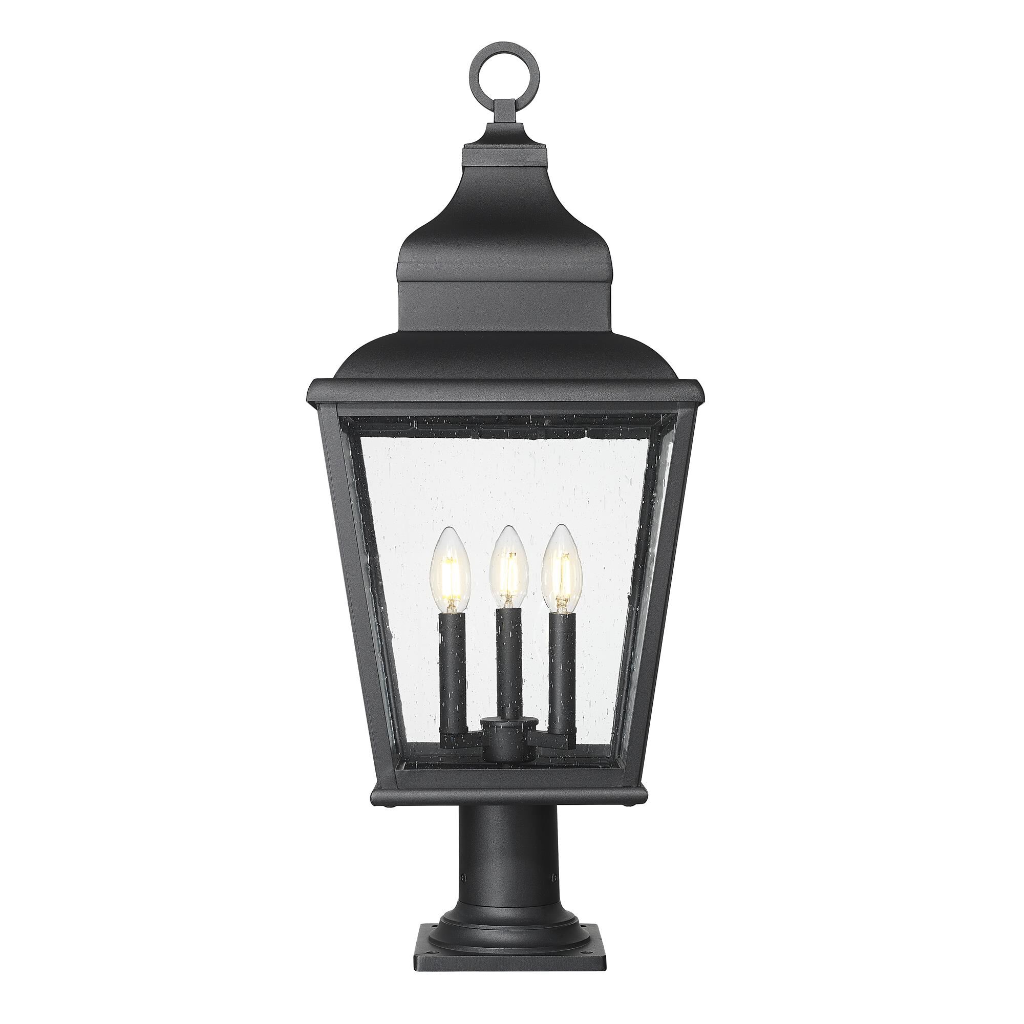 Shown in Sand Black finish and Clear Seedy glass