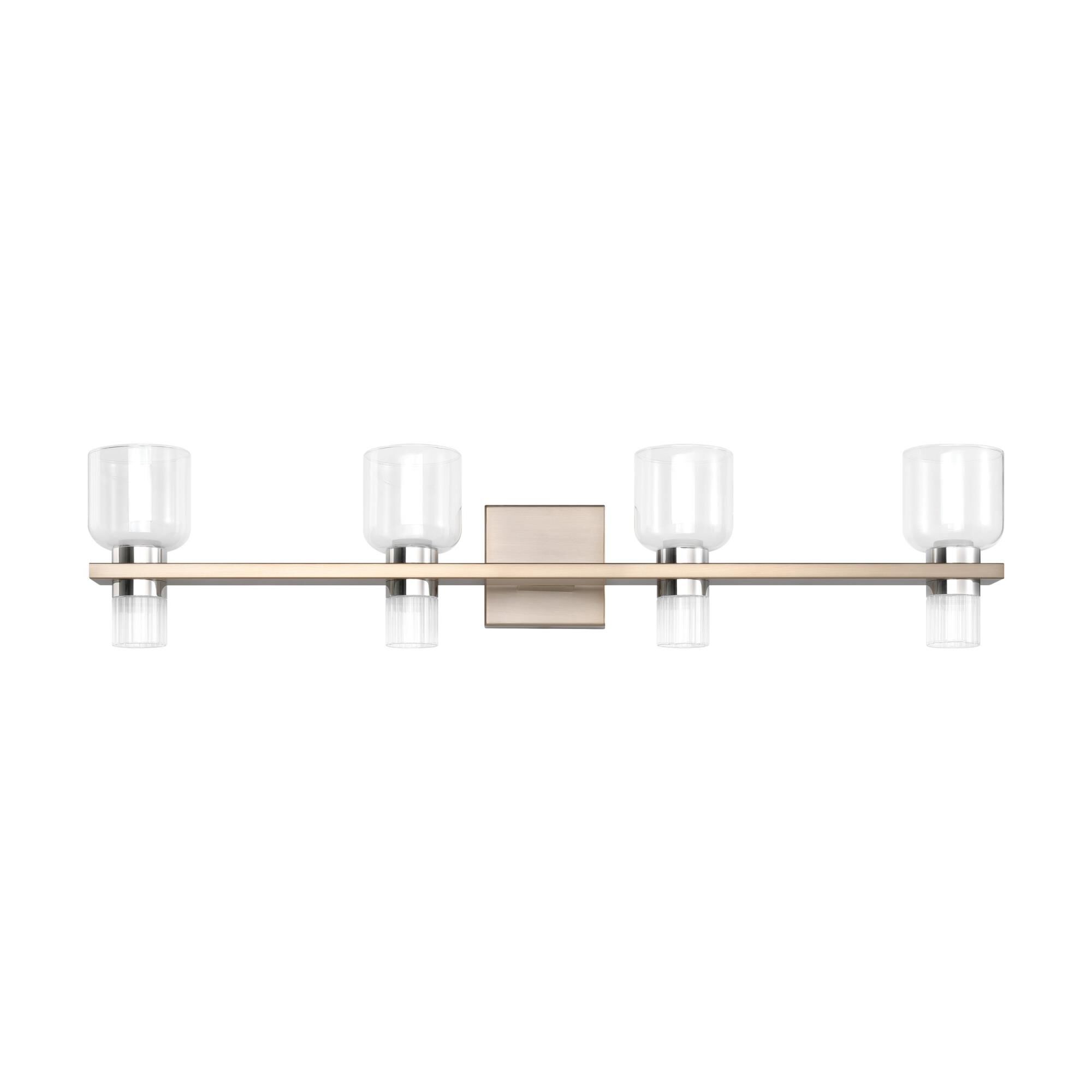 Shown in Champagne Gold finish and Clear, Clear Ribbed glass
