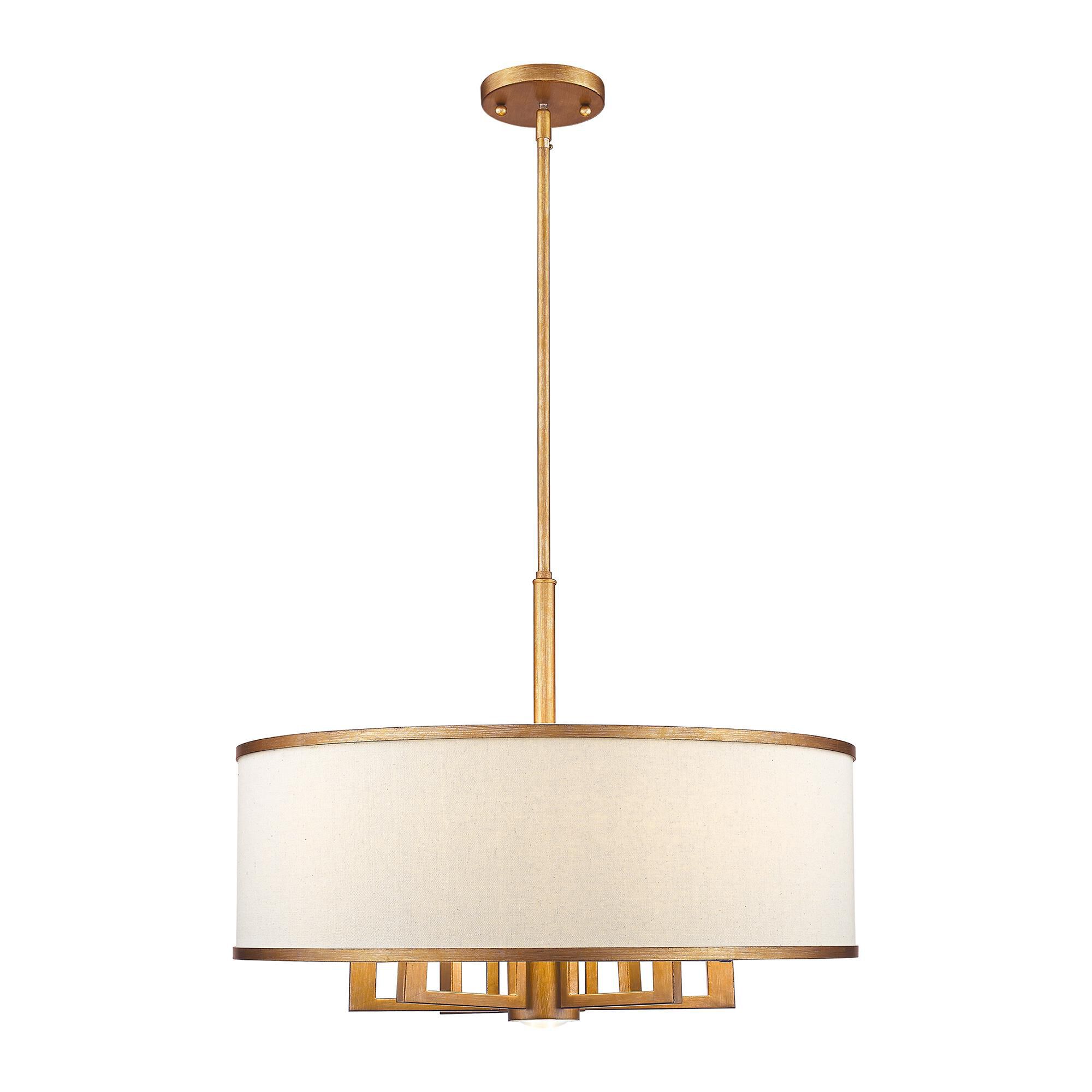 Shown in Hand Painted Antique Gold Leaf finish and Hand Crafted Ash-Gray Linen Fabric Hardback shade