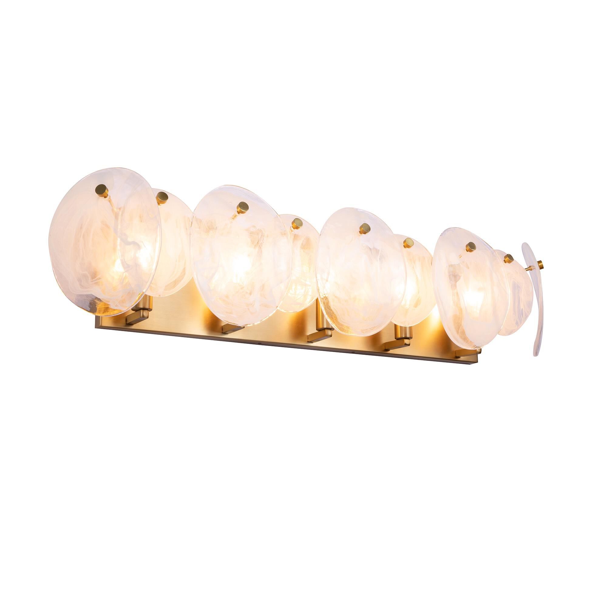 Shown in Brushed Brass finish and Wispy White Murano Style glass