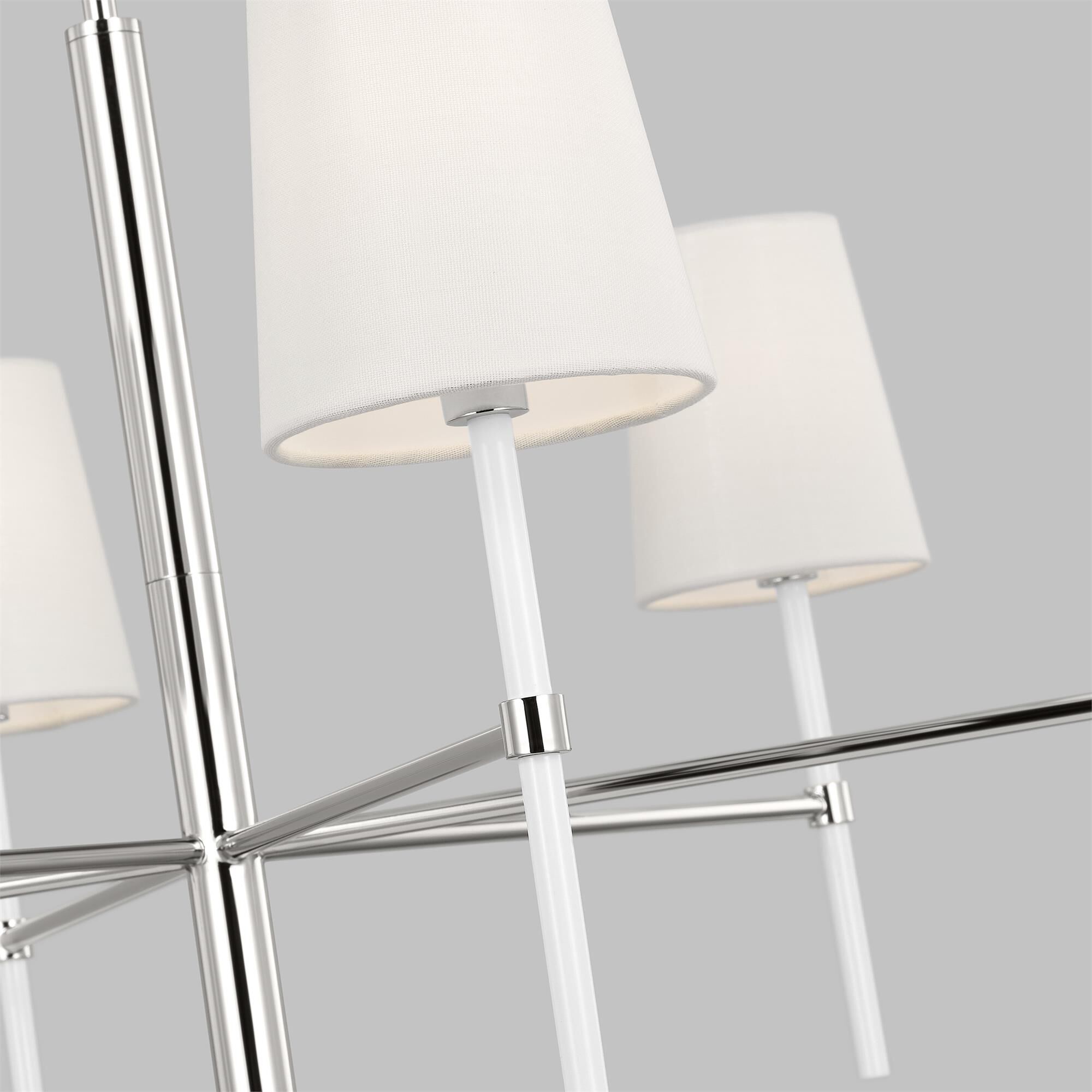 Shown in Polished Nickel finish and White Linen Fabric shade