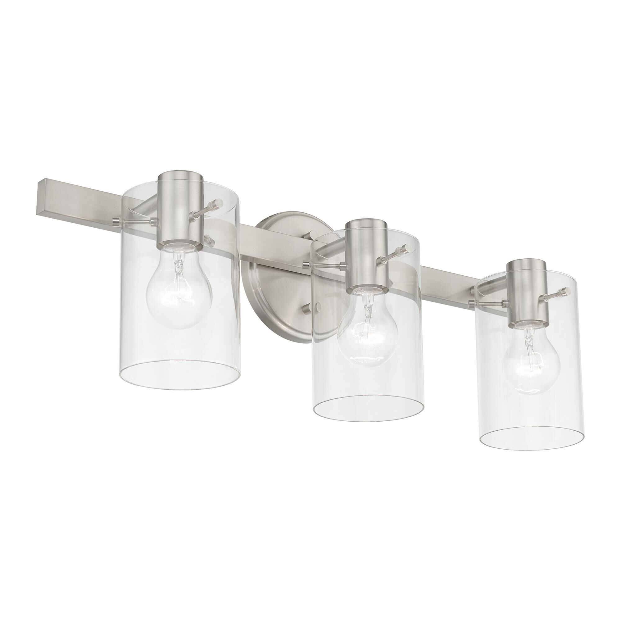 Shown in Brushed Nickel finish and Clear glass