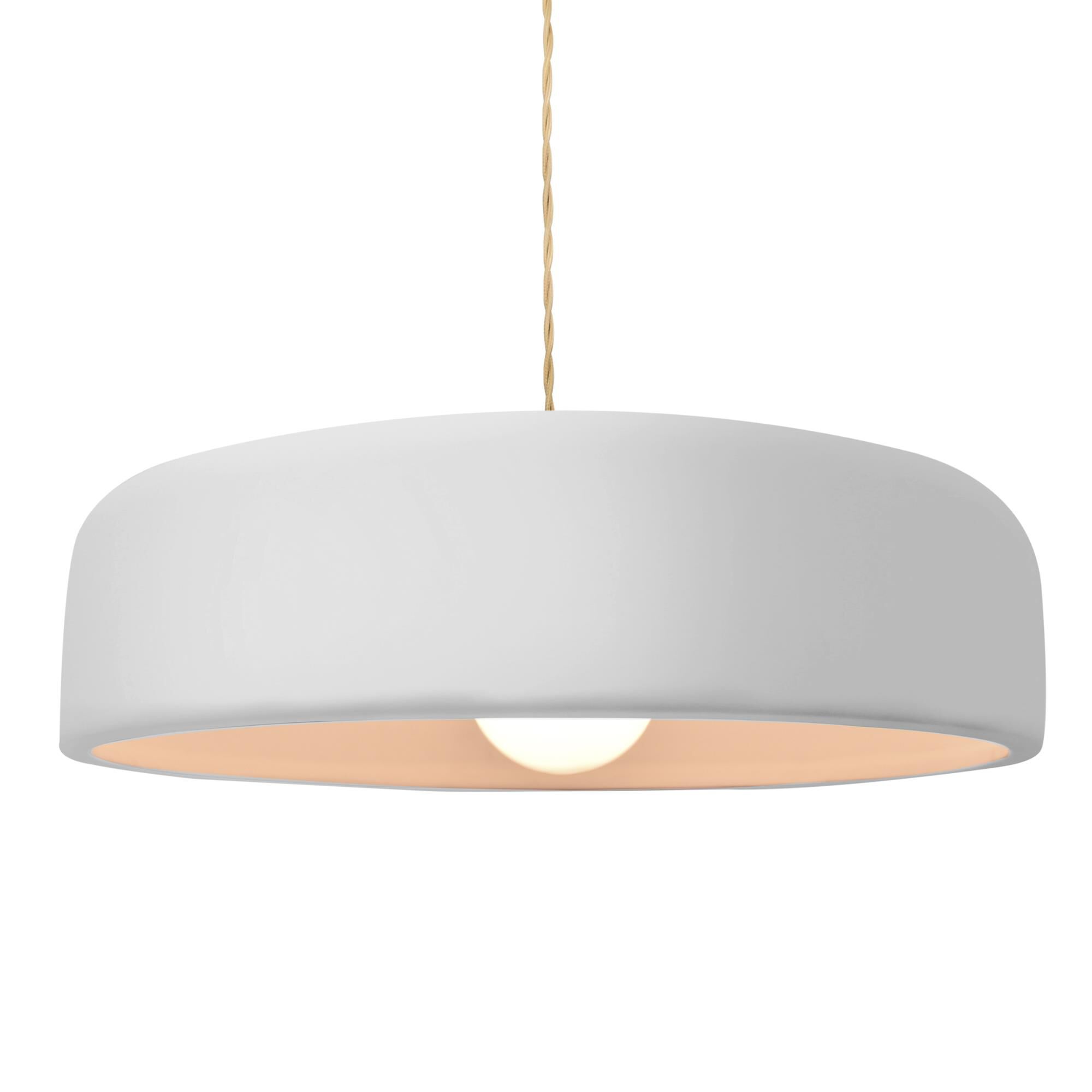 Shown in Brushed Nickel finish and Gloss White shade