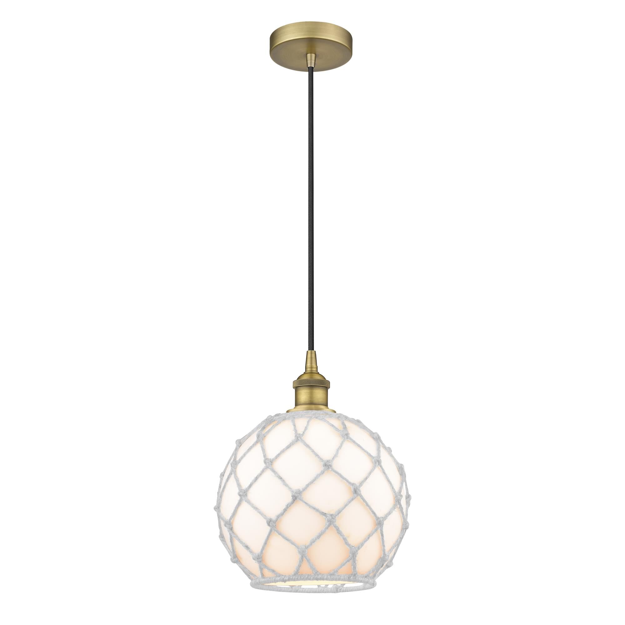 Shown in Brushed Brass finish and White Large Farmhouse  With White Rope glass