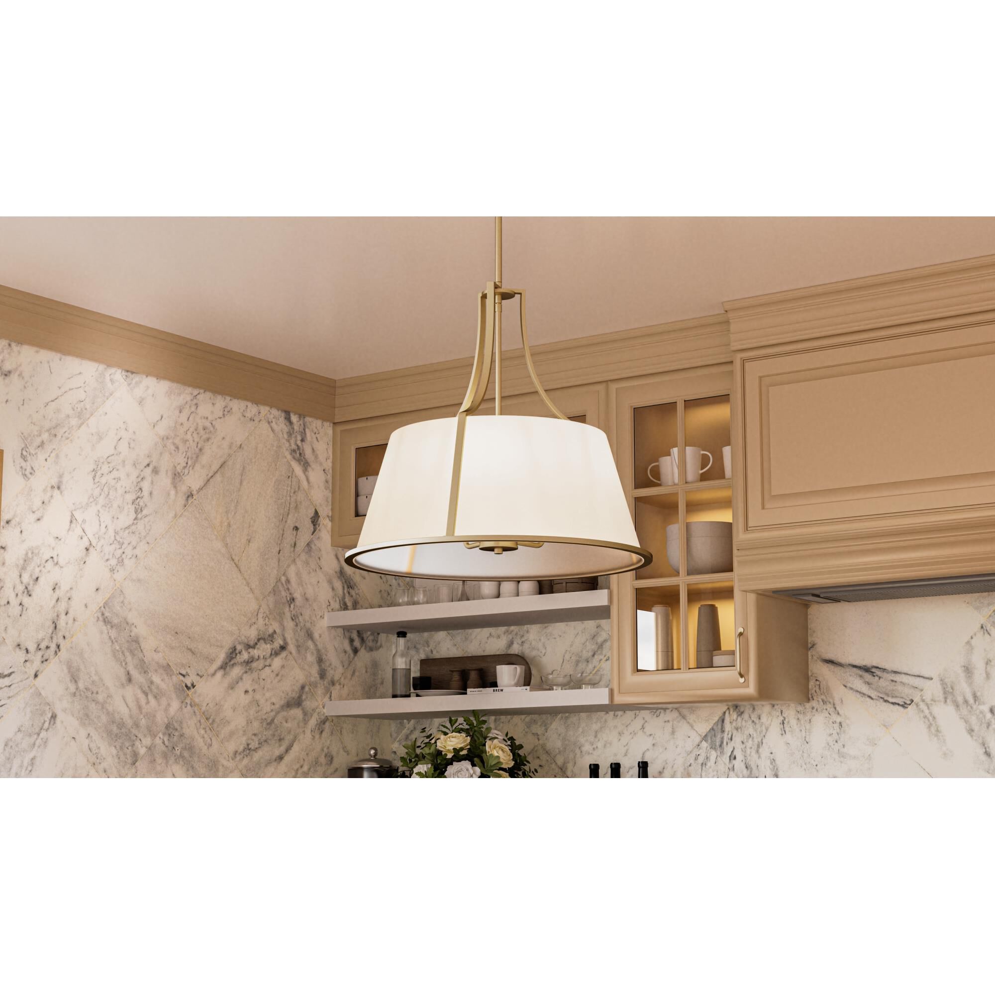 Shown in Bronze Gold finish and White Fabric shade