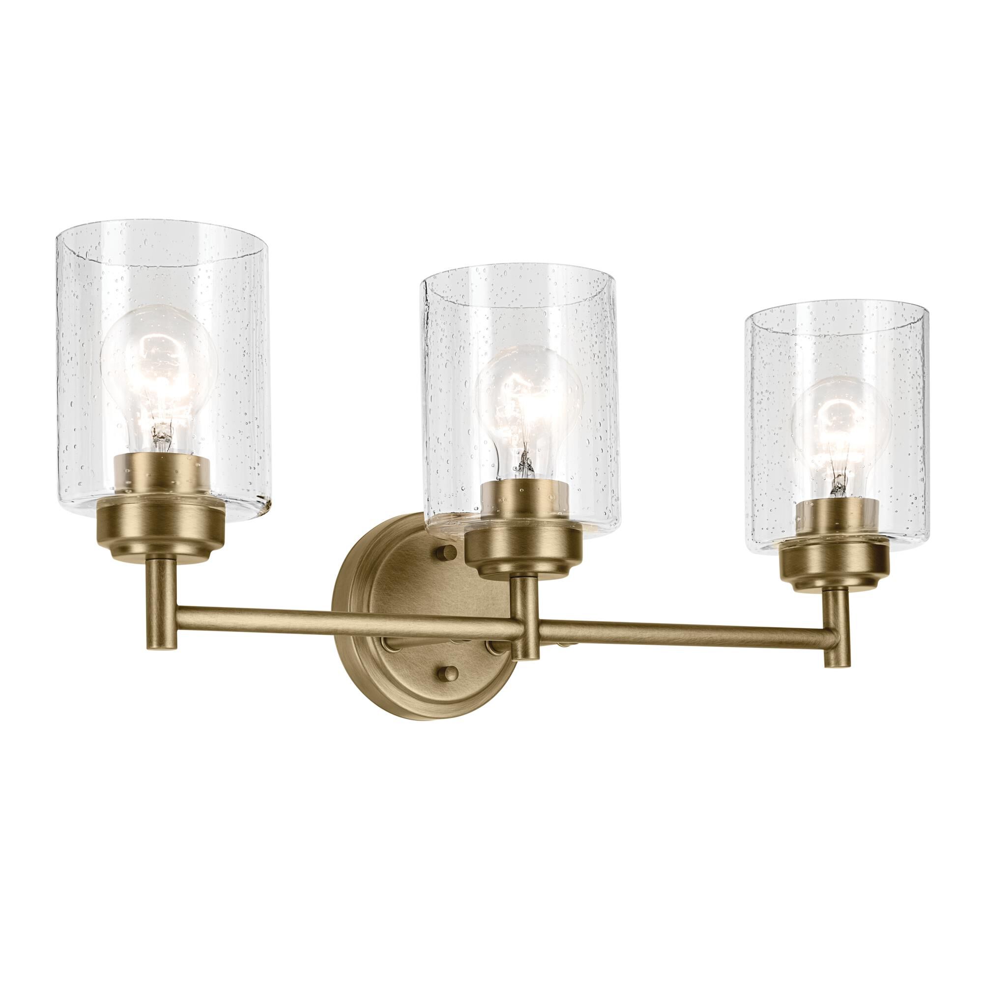 Shown in Natural Brass finish and Clear Seeded glass