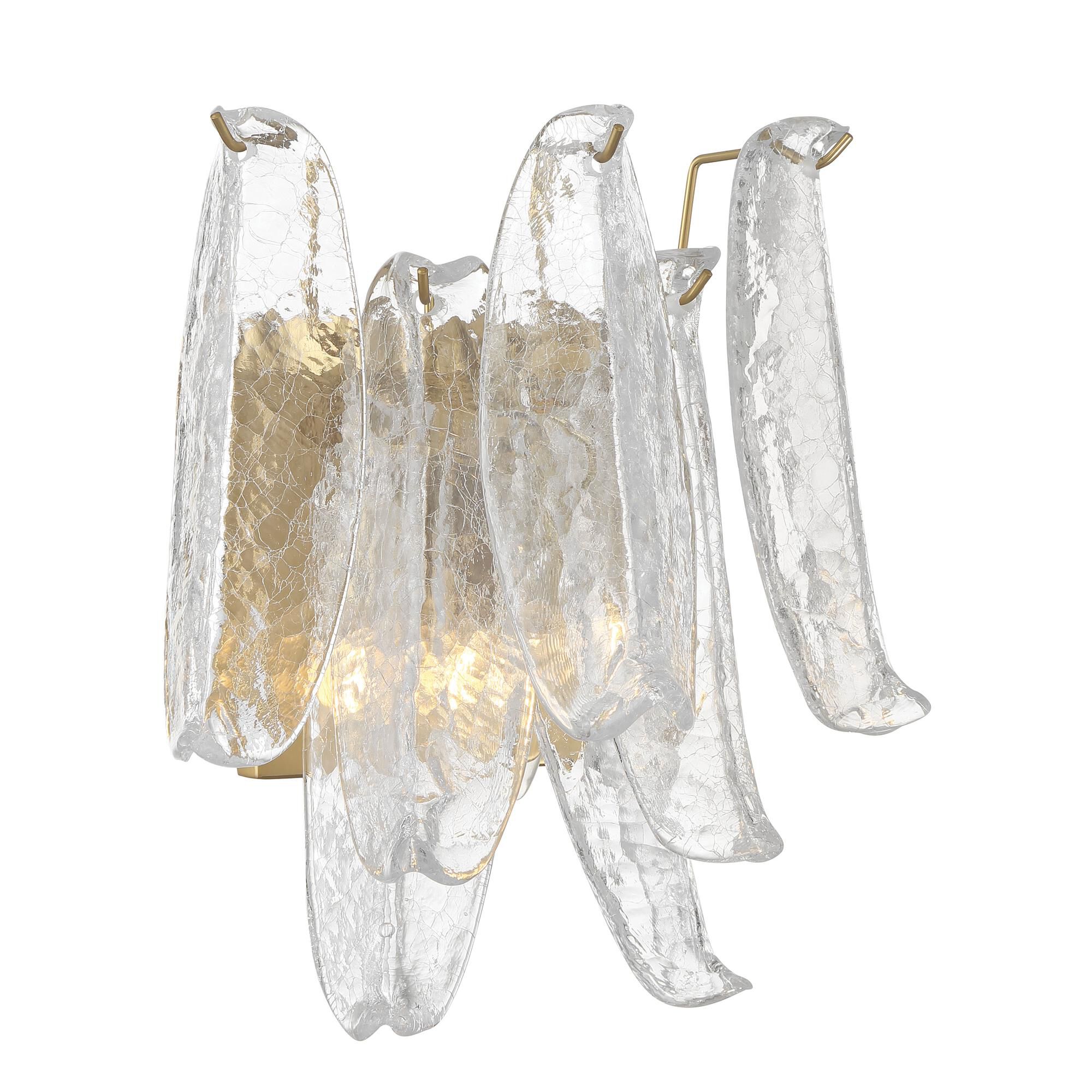 Shown in Legacy Brass finish and Clear Crackled glass