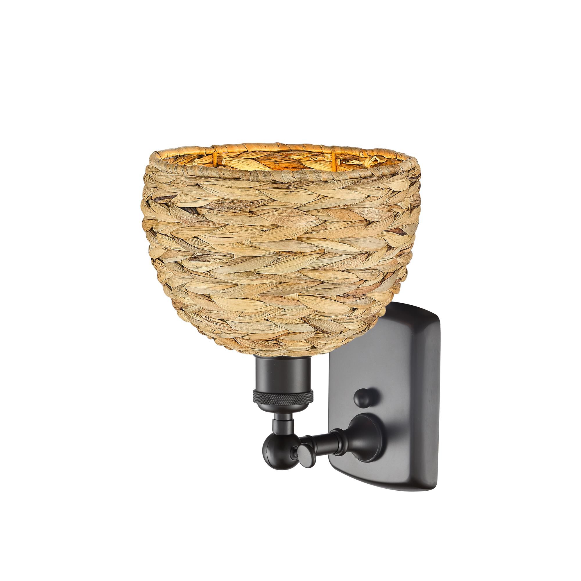 Shown in Oiled Brass finish and Natural Rattan Rattan shade