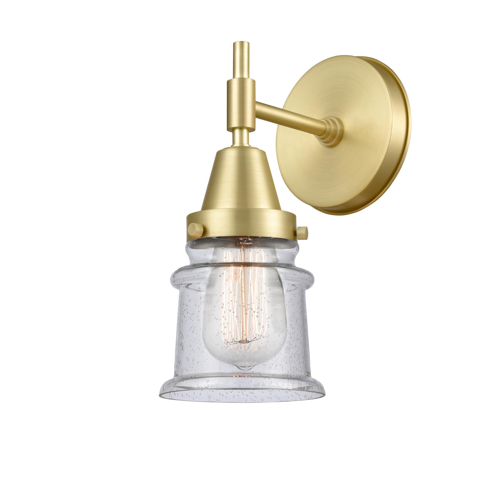 Shown in Satin Brass finish and Seedy Large Cone glass