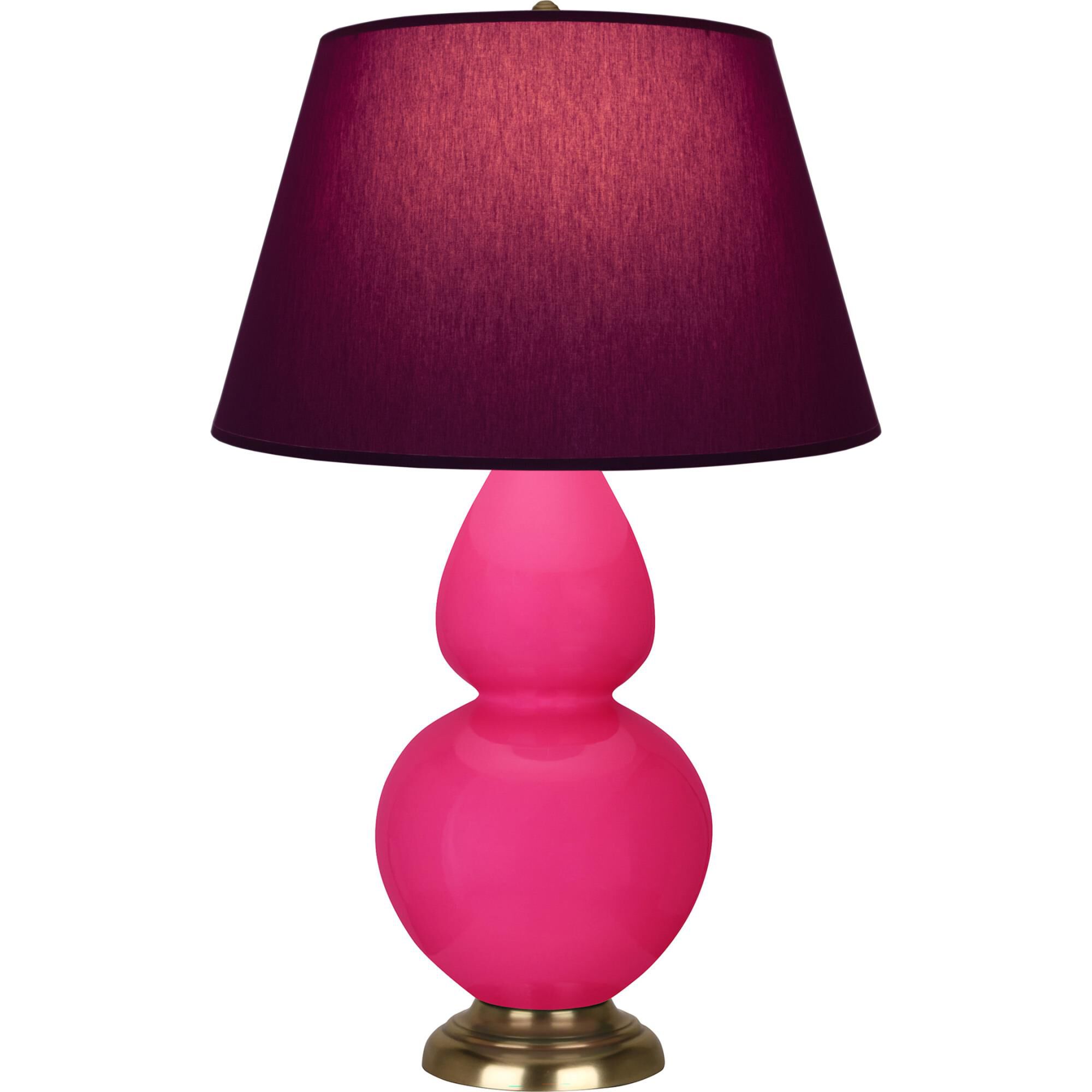 Shown in Razzle Rose finish and Plum and Lavender shade and Antique Natural Brass accent