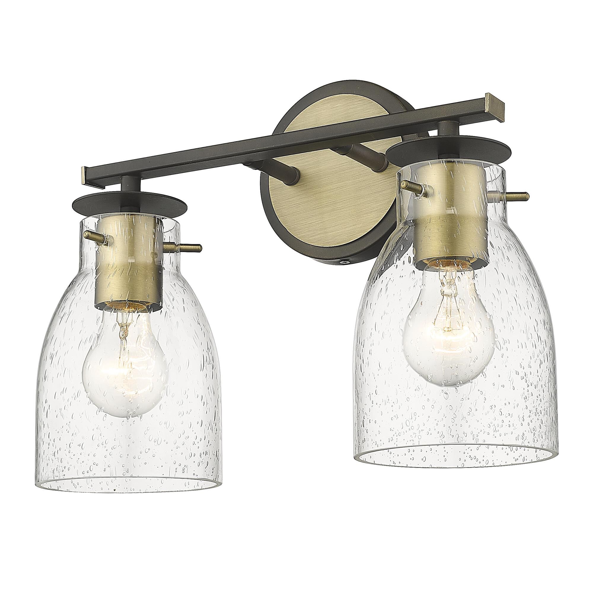 Shown in Oil Rubbed Bronze And Antique Brass finish and Clear Seedy Glass shade