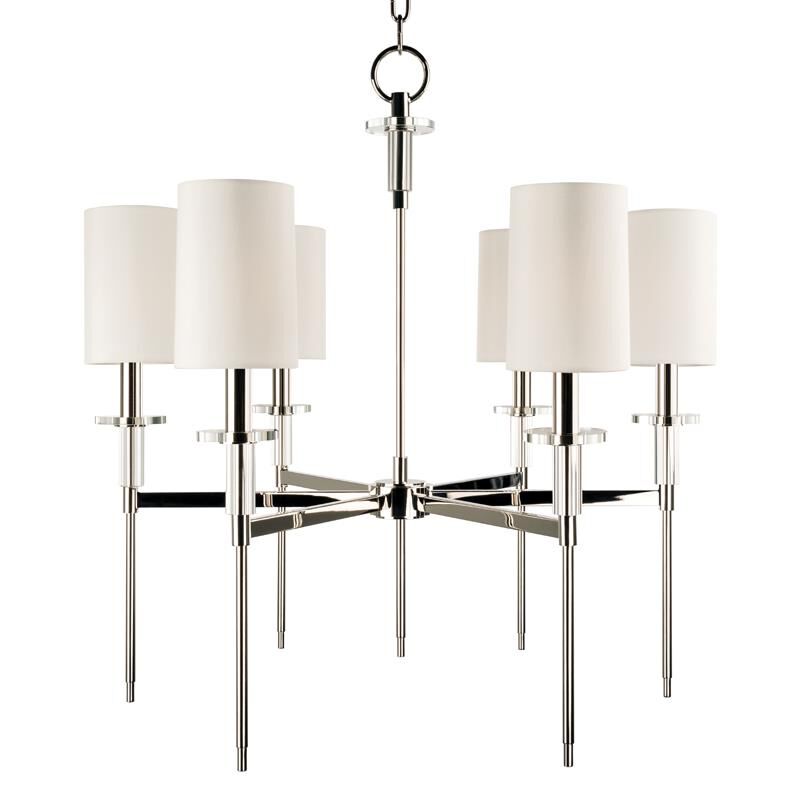 Shown in Polished Nickel finish and Off White Faux Silk shade