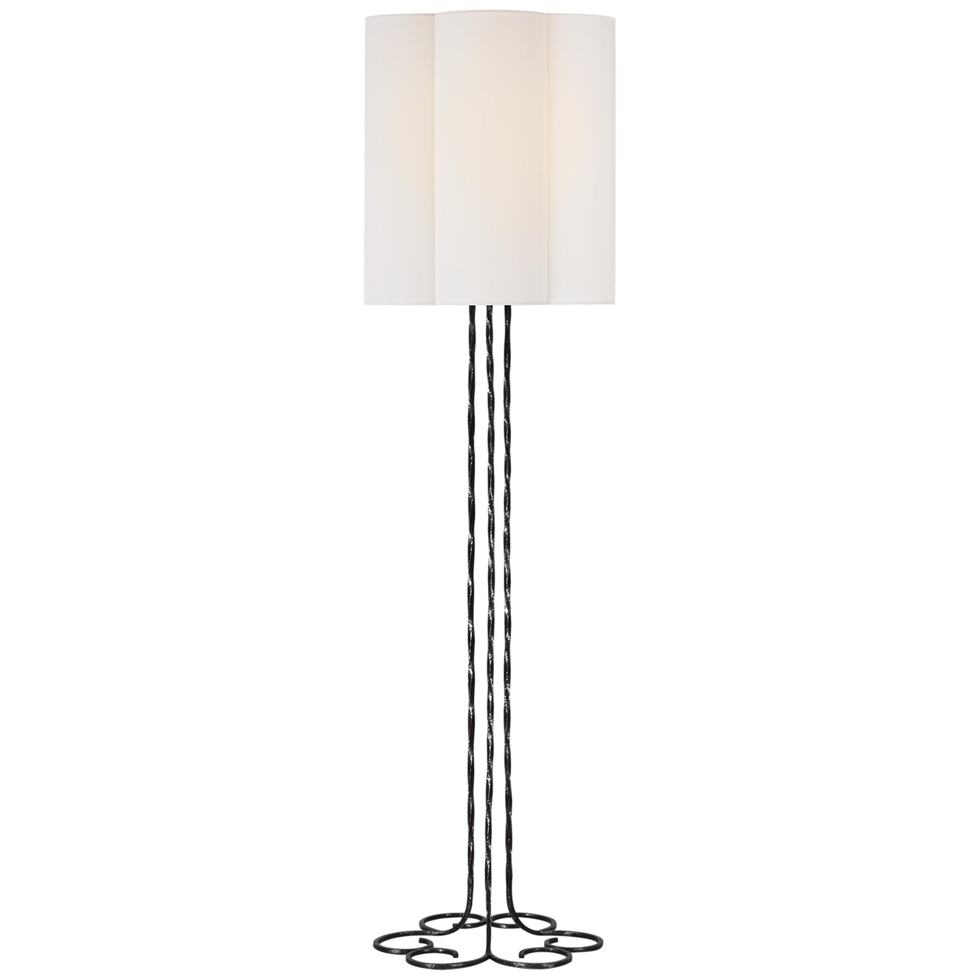 Shown in Aged Iron finish and Linen Scallop shade