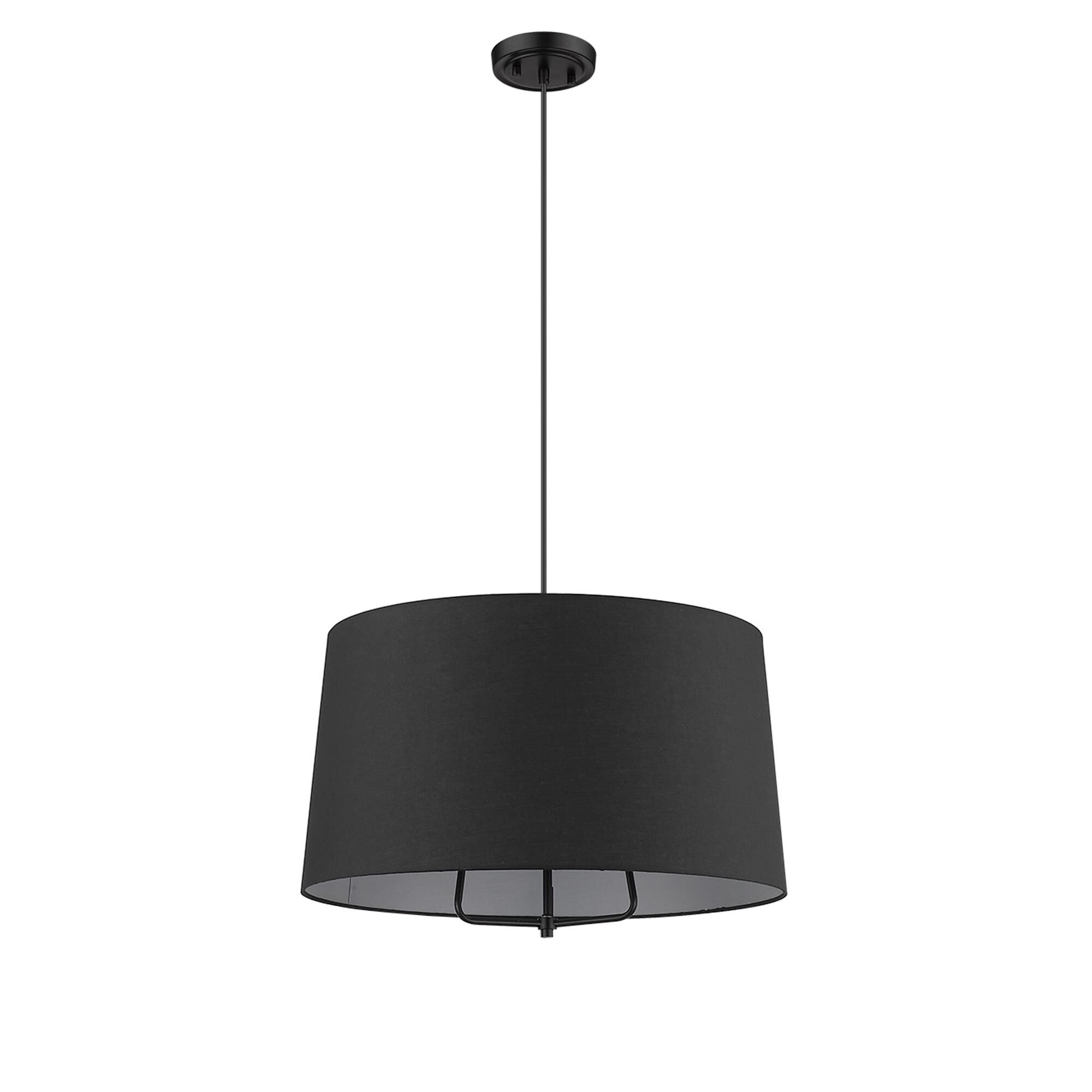Shown in Matte Black finish and Matte Black glass and Black Hardback Linen Drum shade
