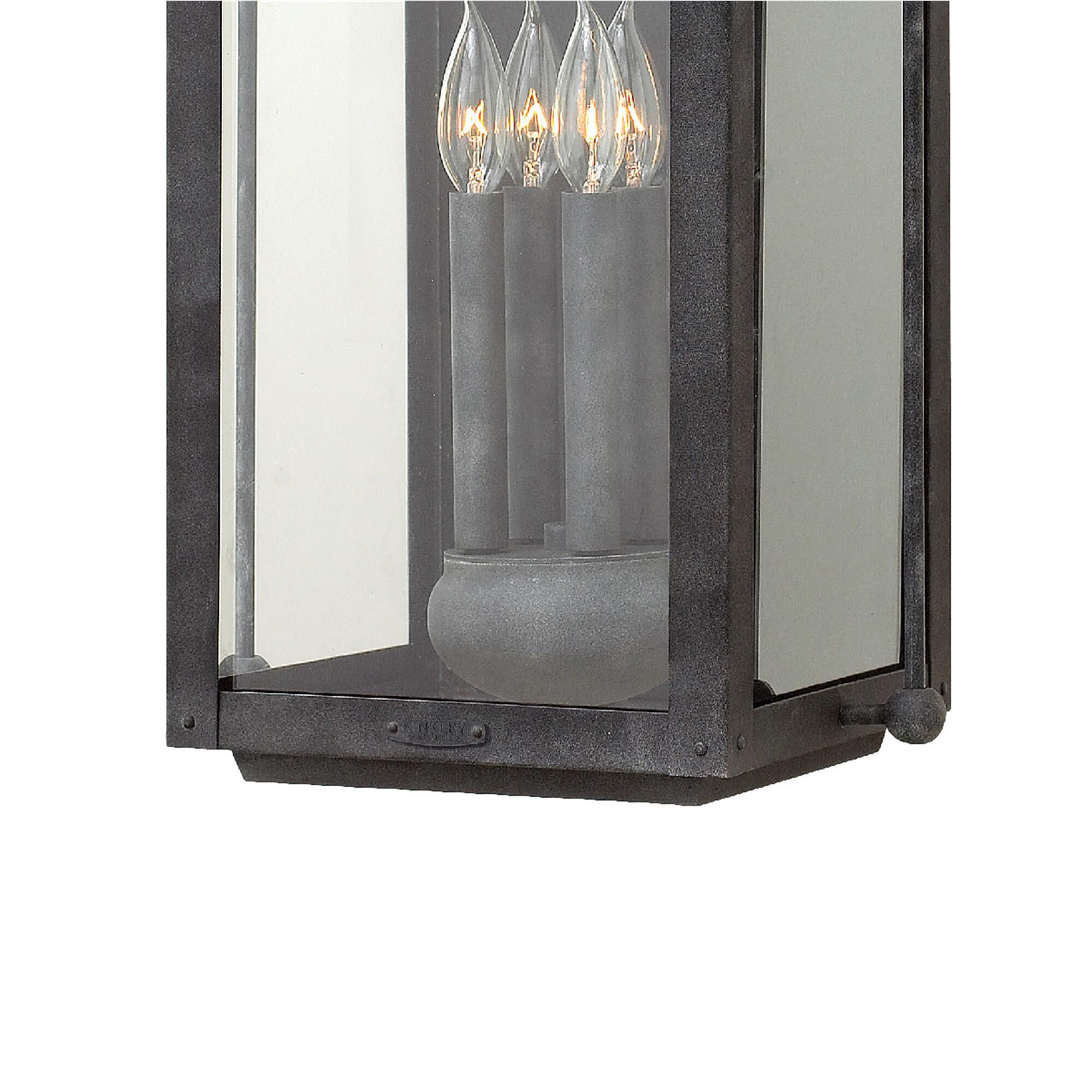 Shown in Aged Zinc finish and Clear glass