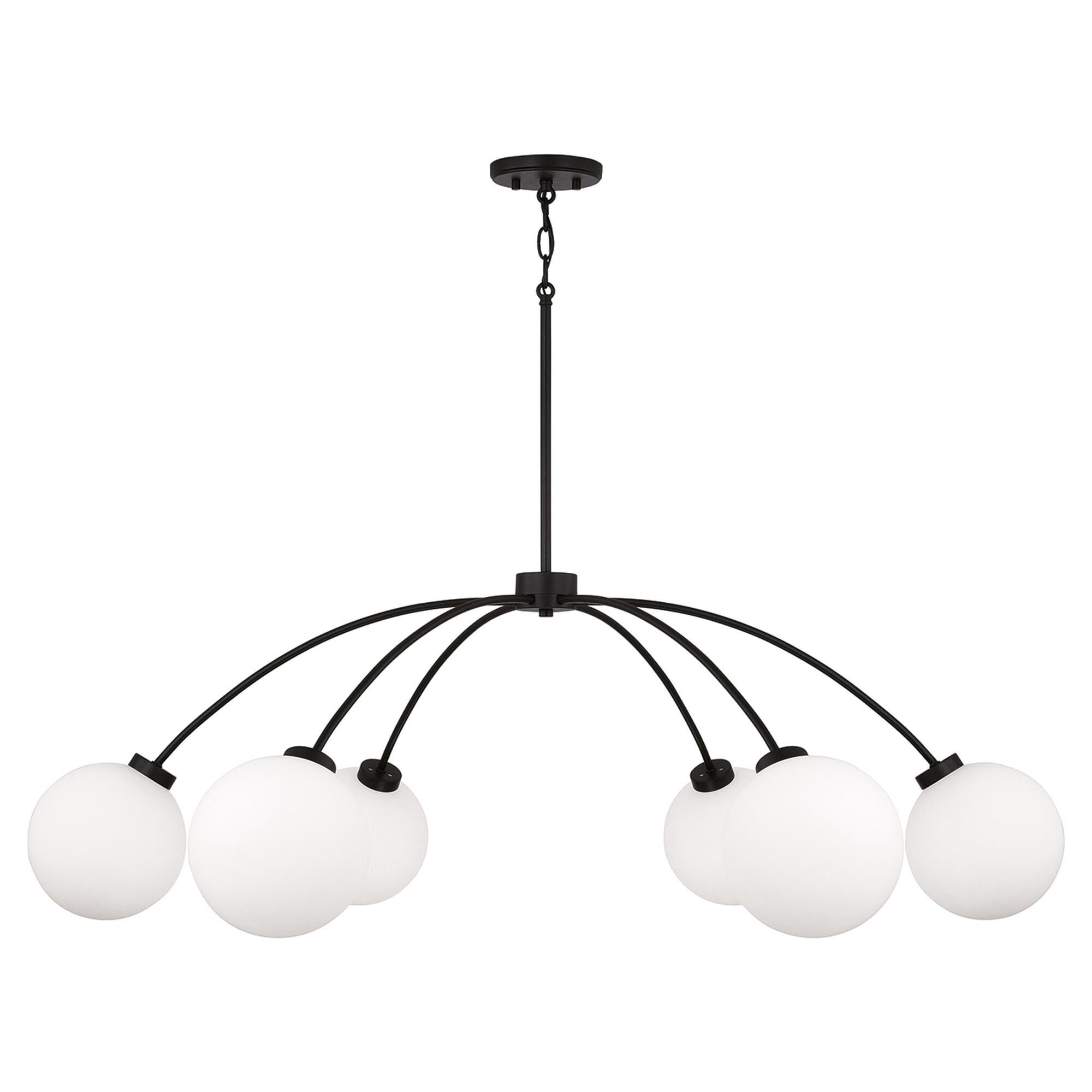Shown in Black Iron finish and Soft White glass