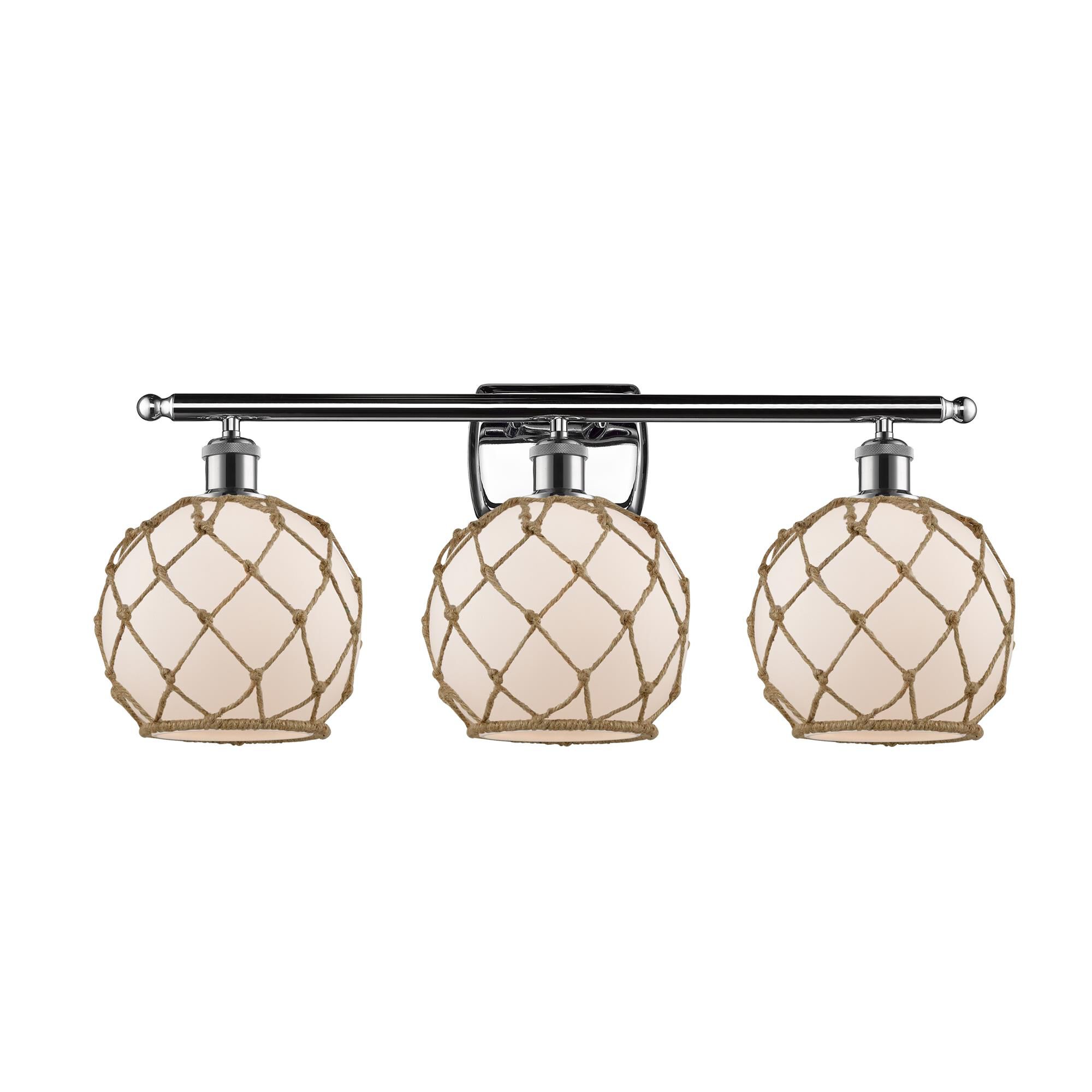 Shown in Polished Chrome finish and White With Black Rope glass