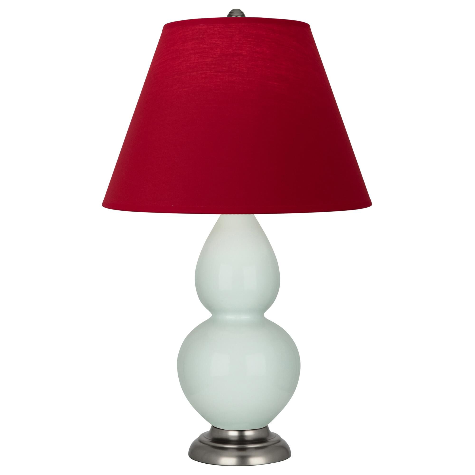 Shown in Celadon finish and Rose Red with Ink Black Lining Fabric shade and Antique Silver accent