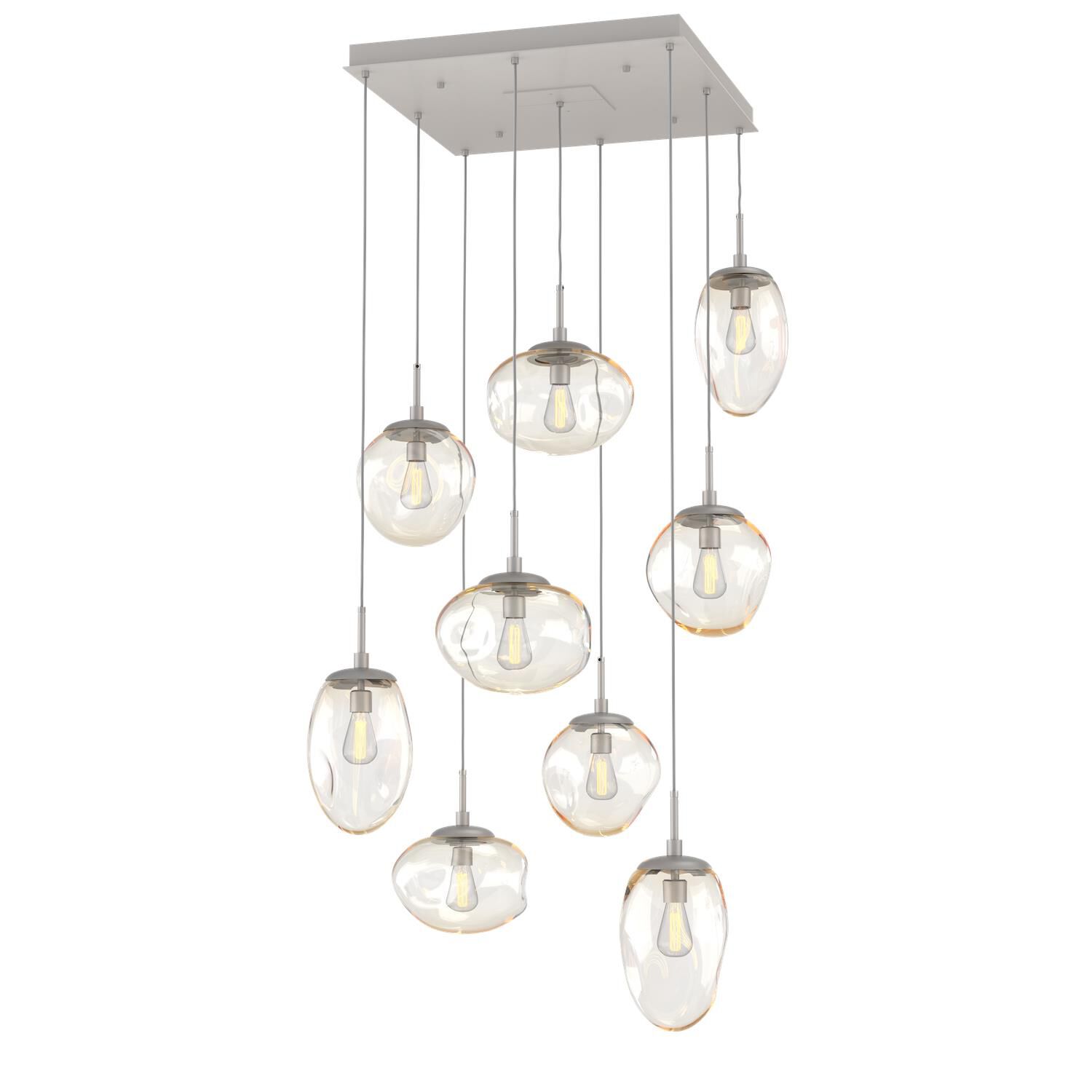 Shown in Metallic Beige Silver finish and Blown Amber glass