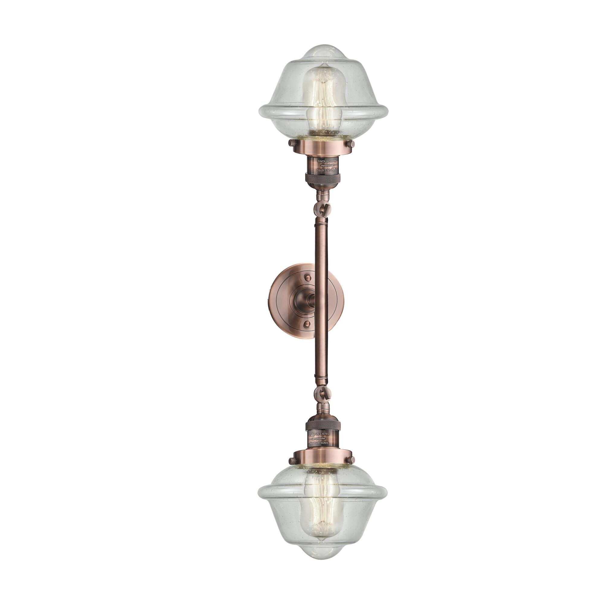 Shown in Antique Copper finish and Seedy glass