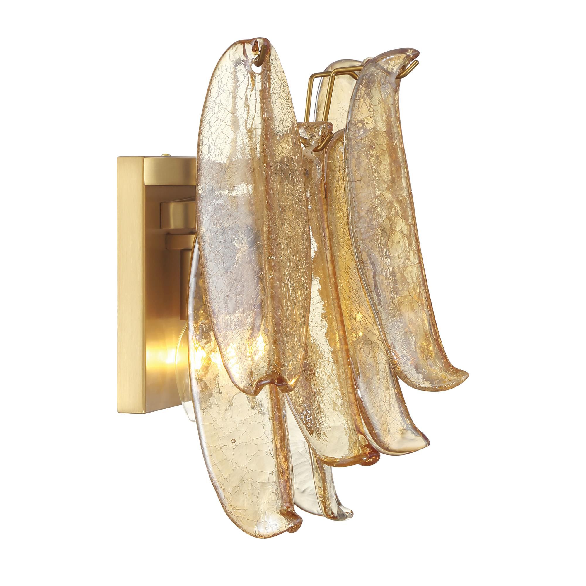 Shown in Legacy Brass finish and Amber Crackled glass