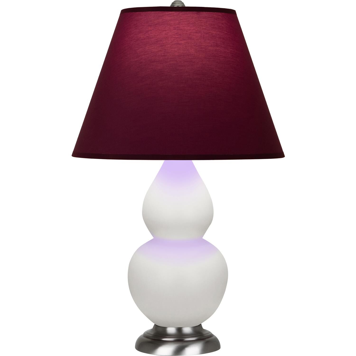 Shown in Matte Lily finish and Plum and Lavender shade and Antique Silver accent