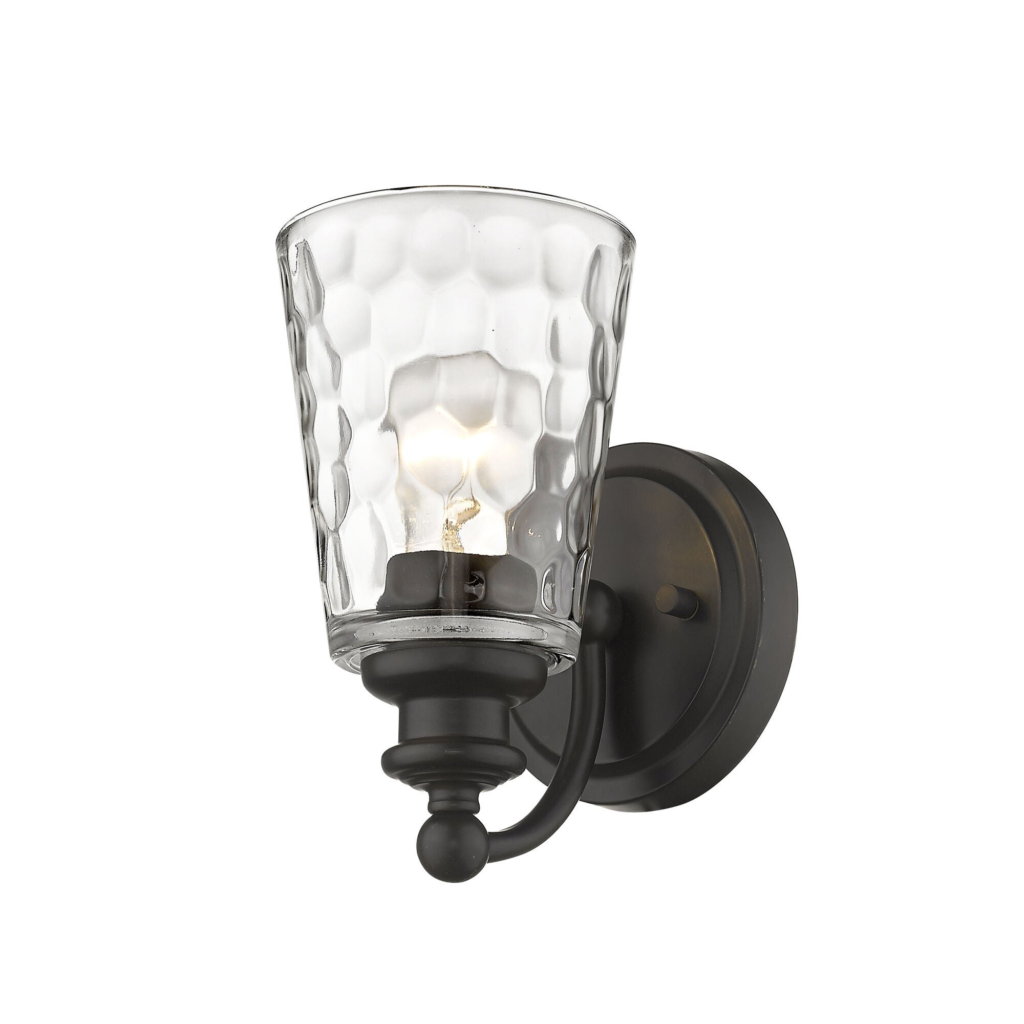 Shown in Oil-Rubbed Bronze finish and Clear glass and Clear, Optic Cone Shaped Glass shade