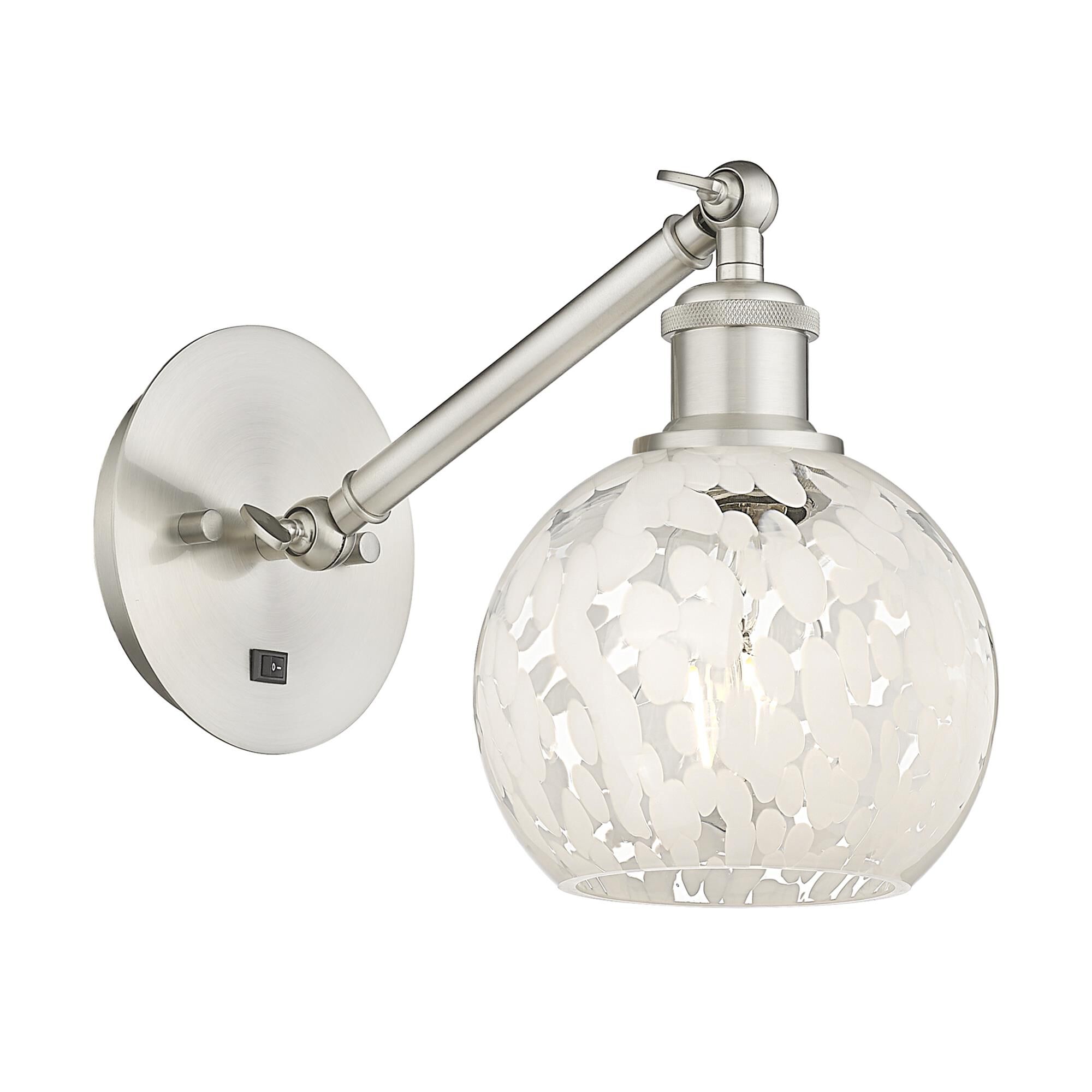 Shown in Brushed Satin Nickel finish and White Mouchette glass