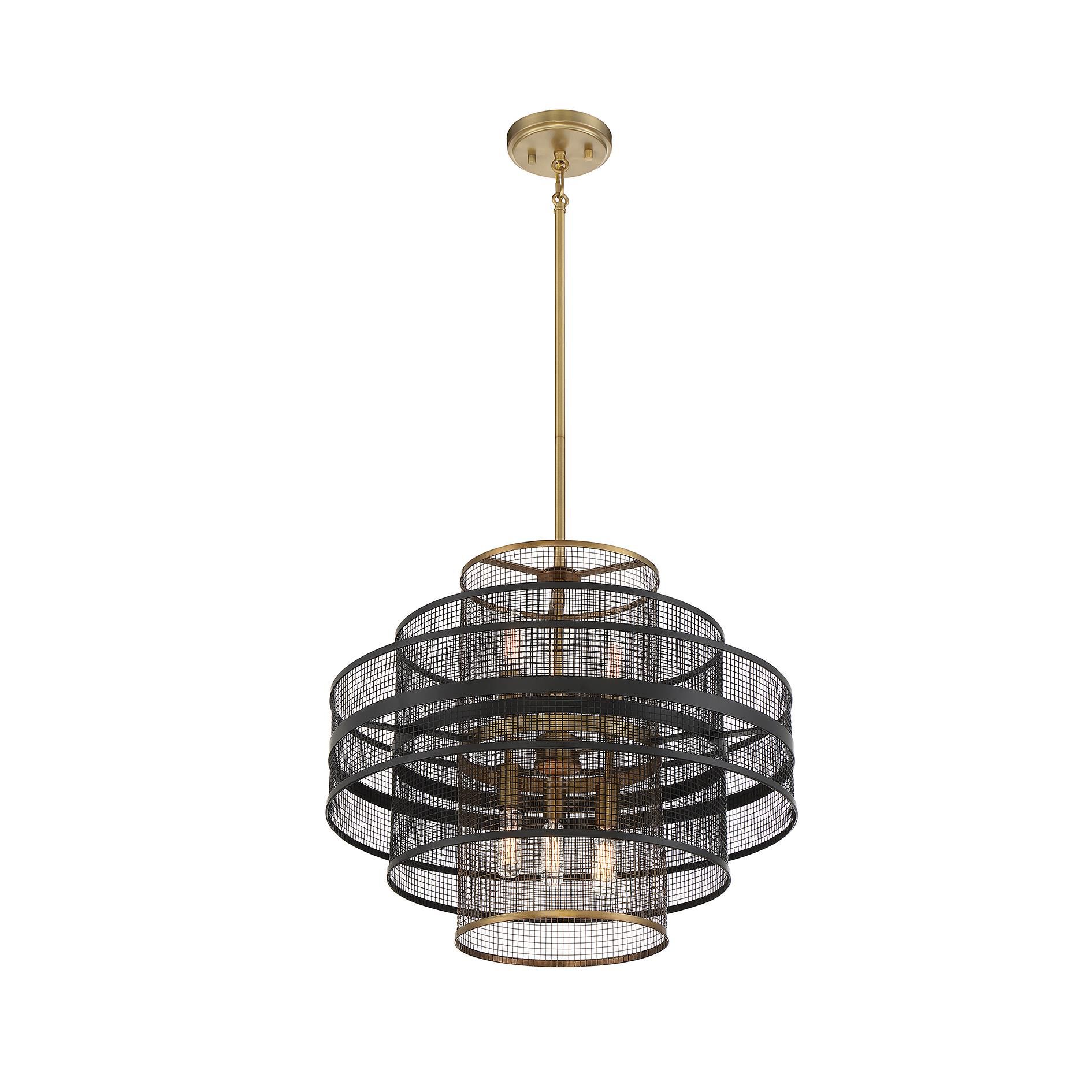 Shown in Matte Black With Warm Brass Accents finish and Metal Mesh shade