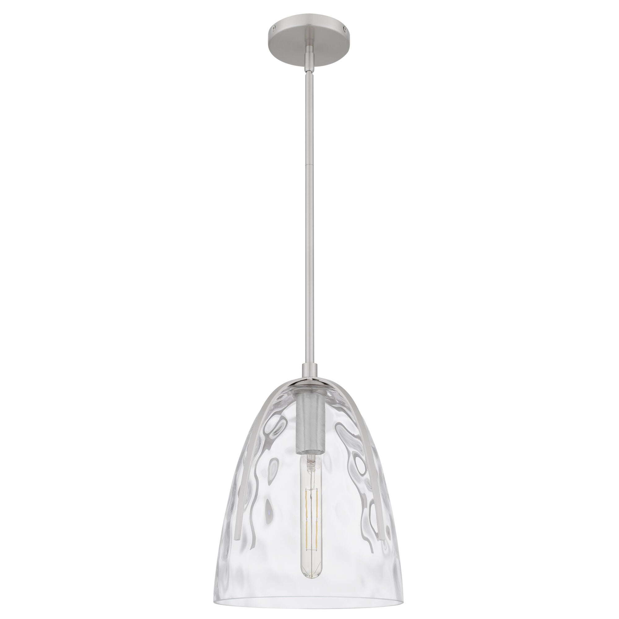 Shown in Brushed Nickel finish and Hammered Glass shade