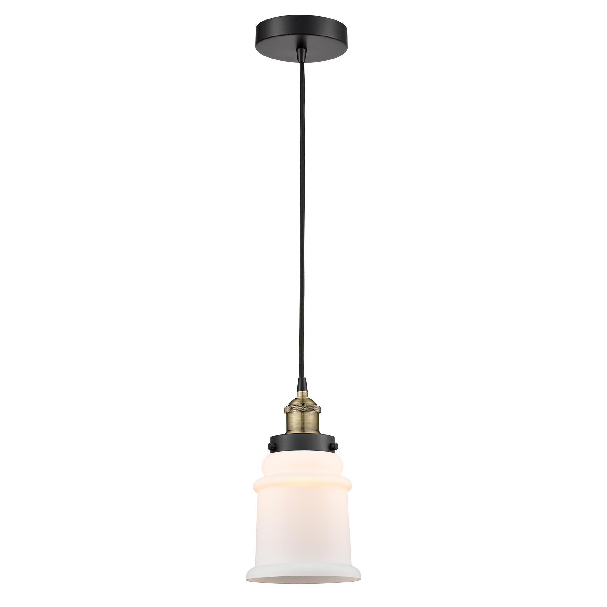 Shown in Black Antique Brass finish and Matte White glass