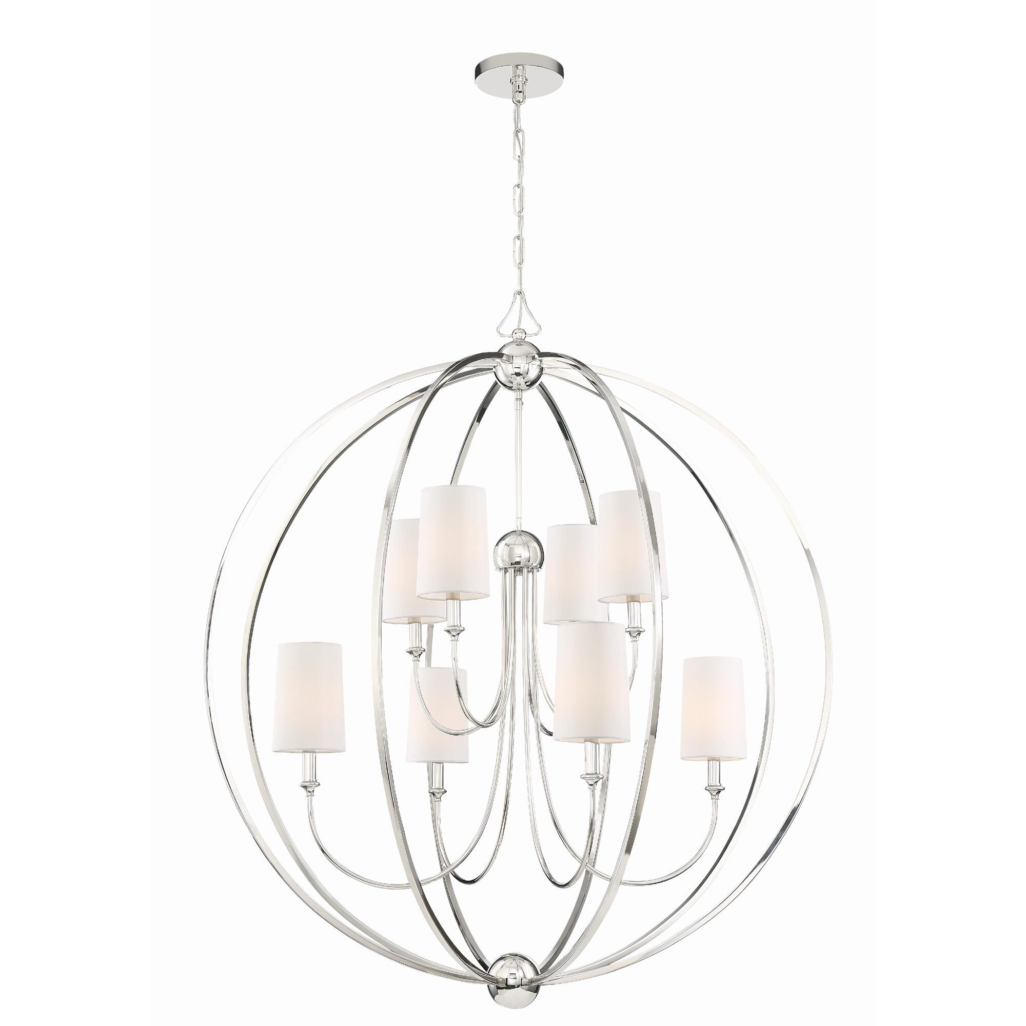 Shown in Polished Nickel finish and White Silk glass and White Silk shade