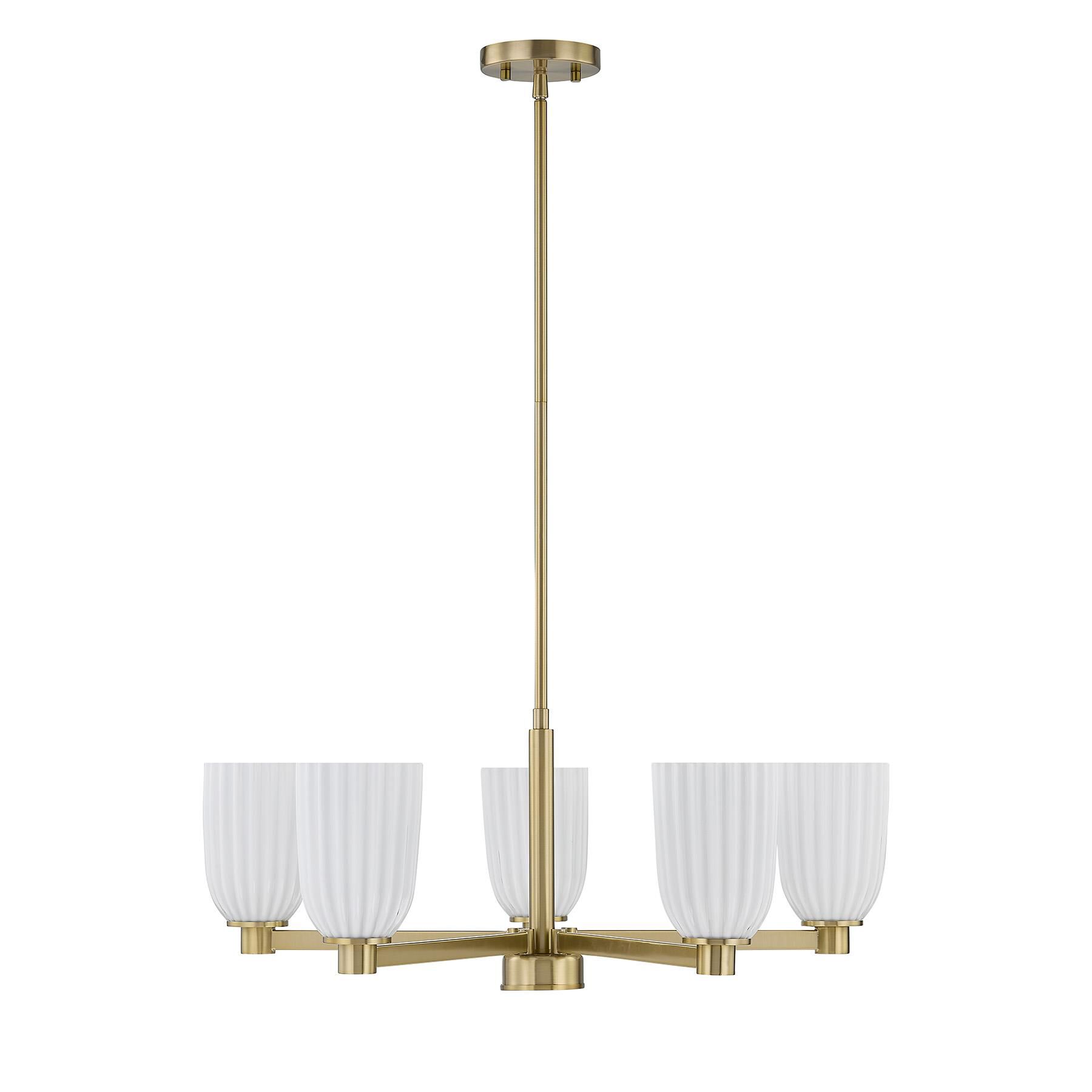 Shown in Noble Brass finish and White Opal Ribbed glass