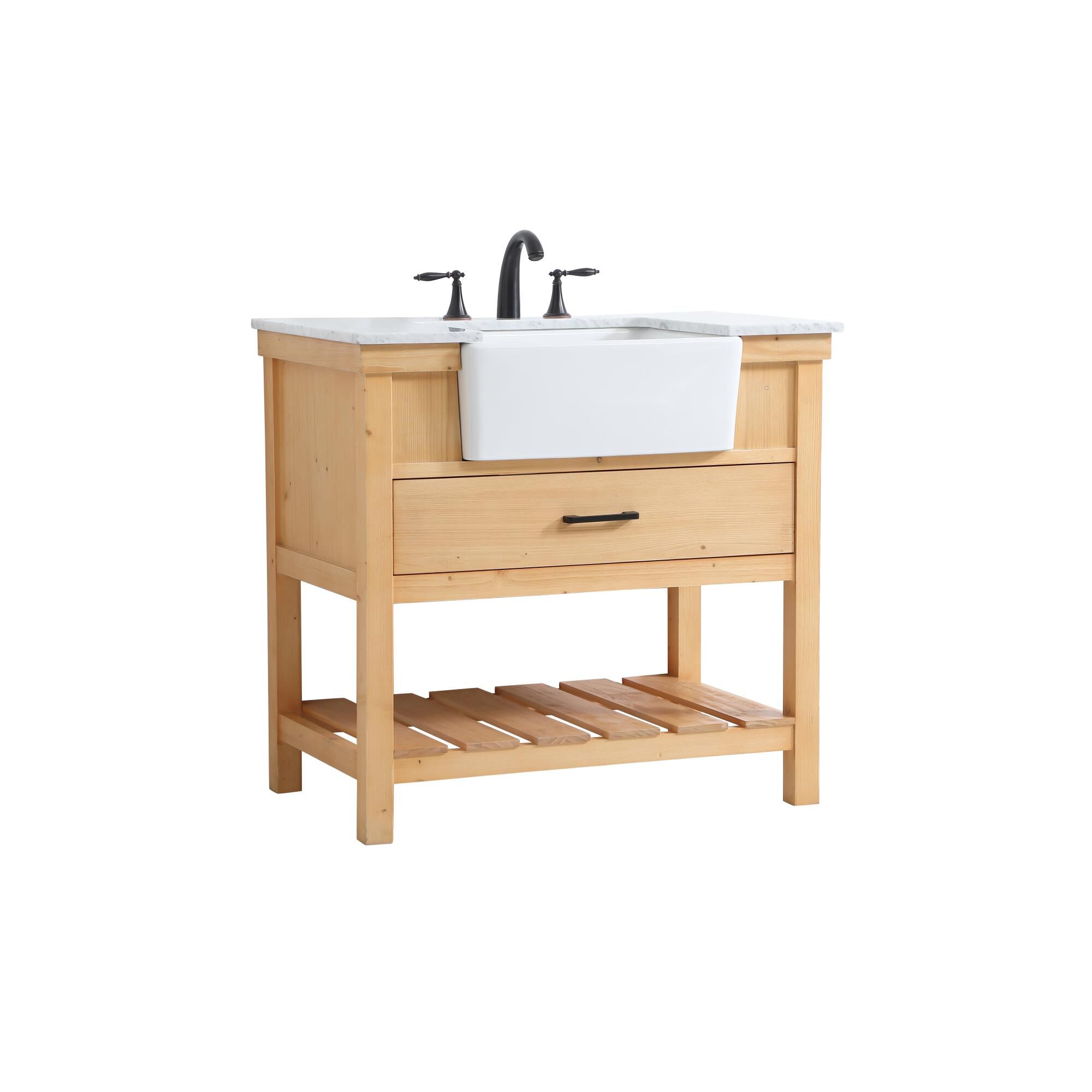 Shown in Natural Wood finish and Without Backsplash accent